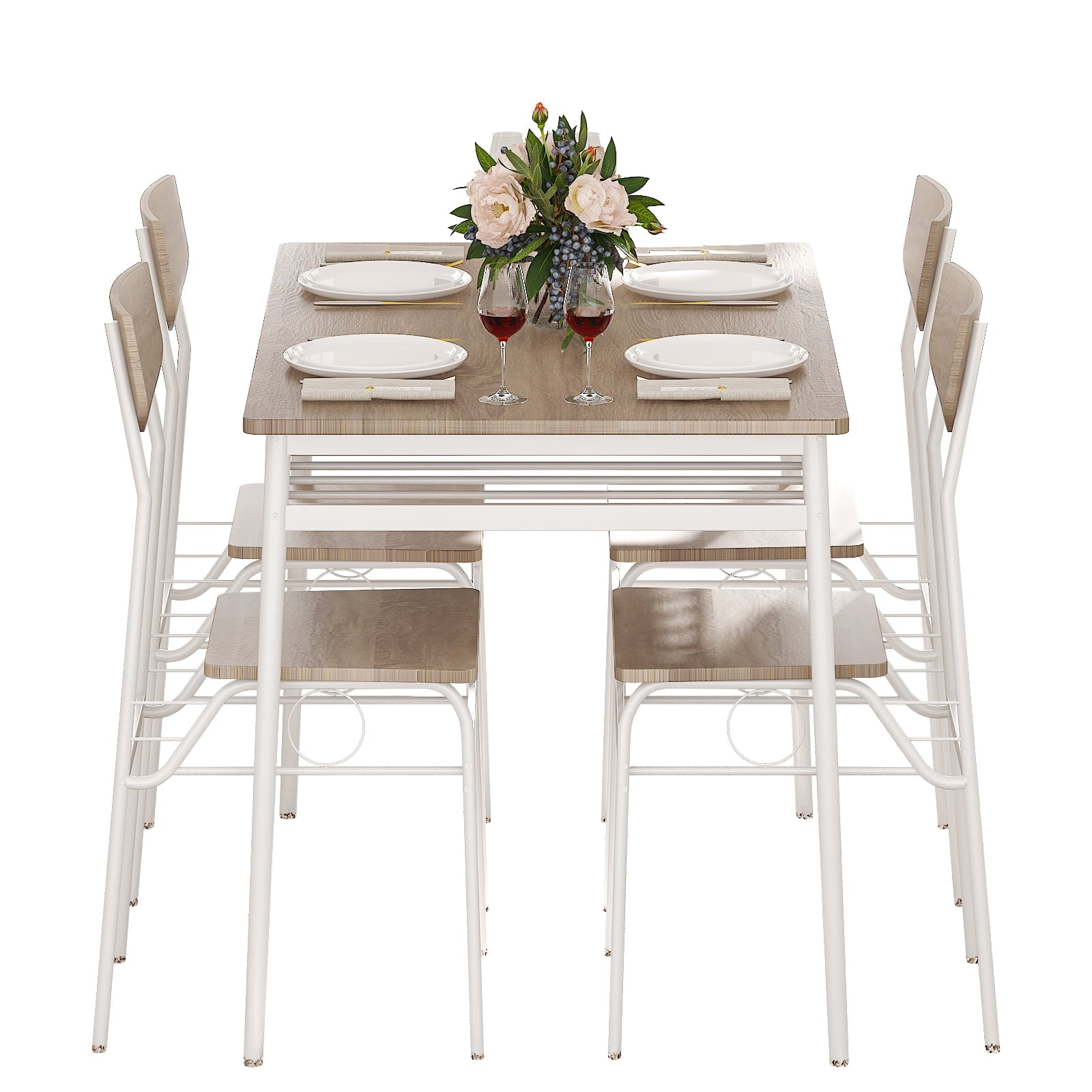 Ktaxon Dining Table Set for 4/6 with Storage Racks, Dining Room Table Set for 4/6 Modern Design, Kitchen Table and Chairs for Home Kitchen, Natural Wood