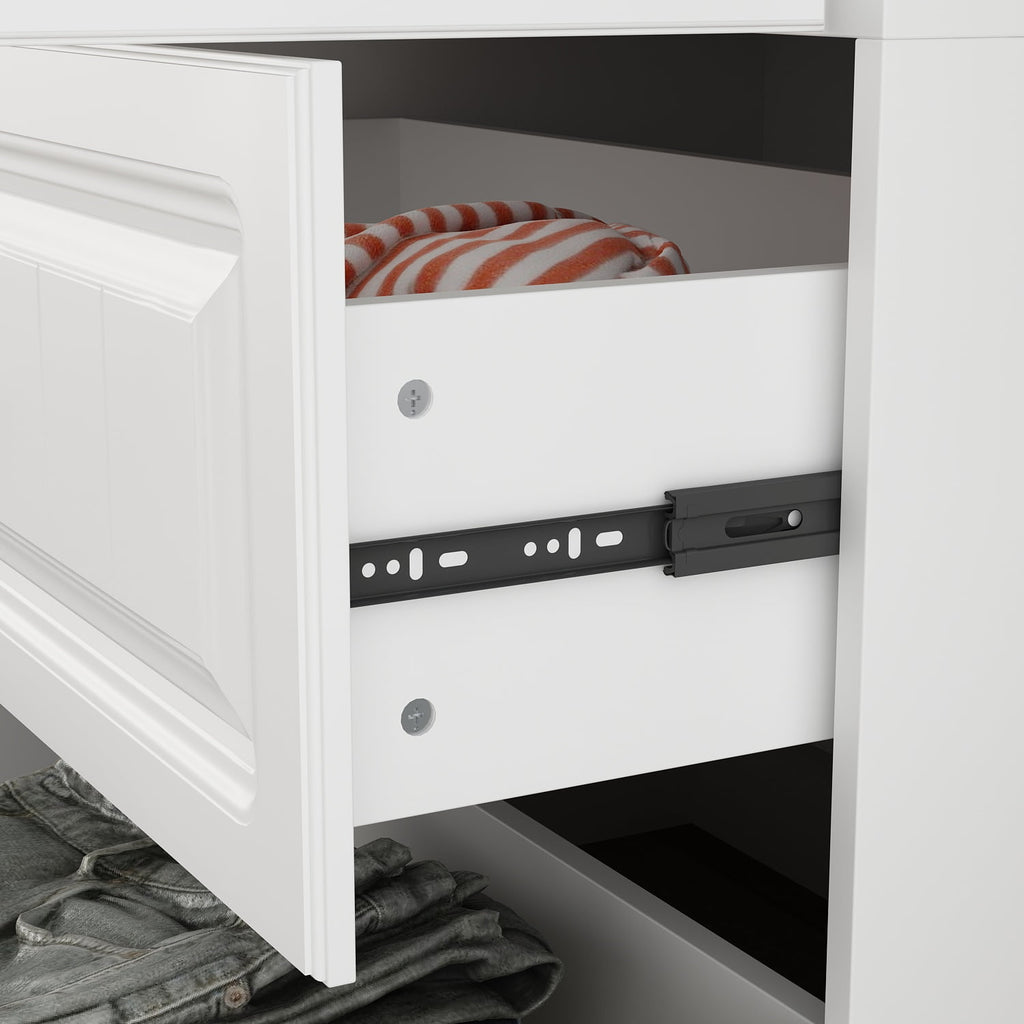 KULAGAGA 4-Door White Armoire, 63 Wide Wardrobe Storage Cabinet with Shelves and Drawers for Bedroom,74.4 H