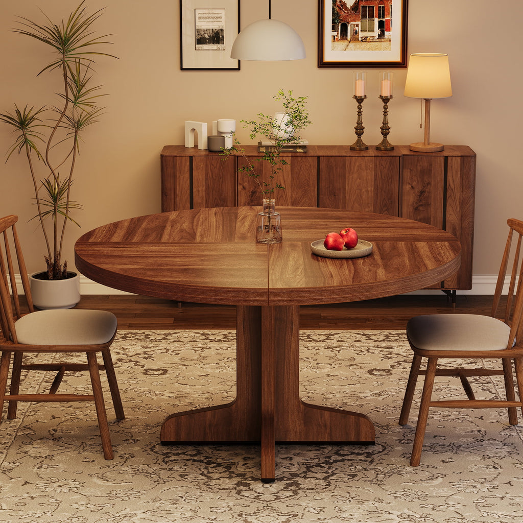 47 Inch Round Dining Table, Wood Kitchen Table, Dinning Room Tables for 4-6 People, Dinner Table with Wooden Tabletop and Legs for Dining Room Living Room (Only Table)