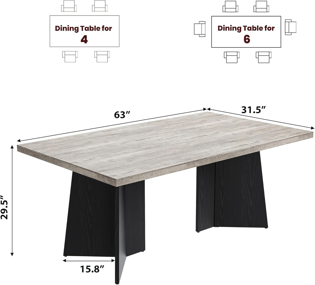 Dining Table for 6-8 People - 63 Modern Long Kitchen Table with Large Tabletop & Heavy Duty Pedestal Legs, Dinner Table for Kitchen, Conference Room, Home, Walnut