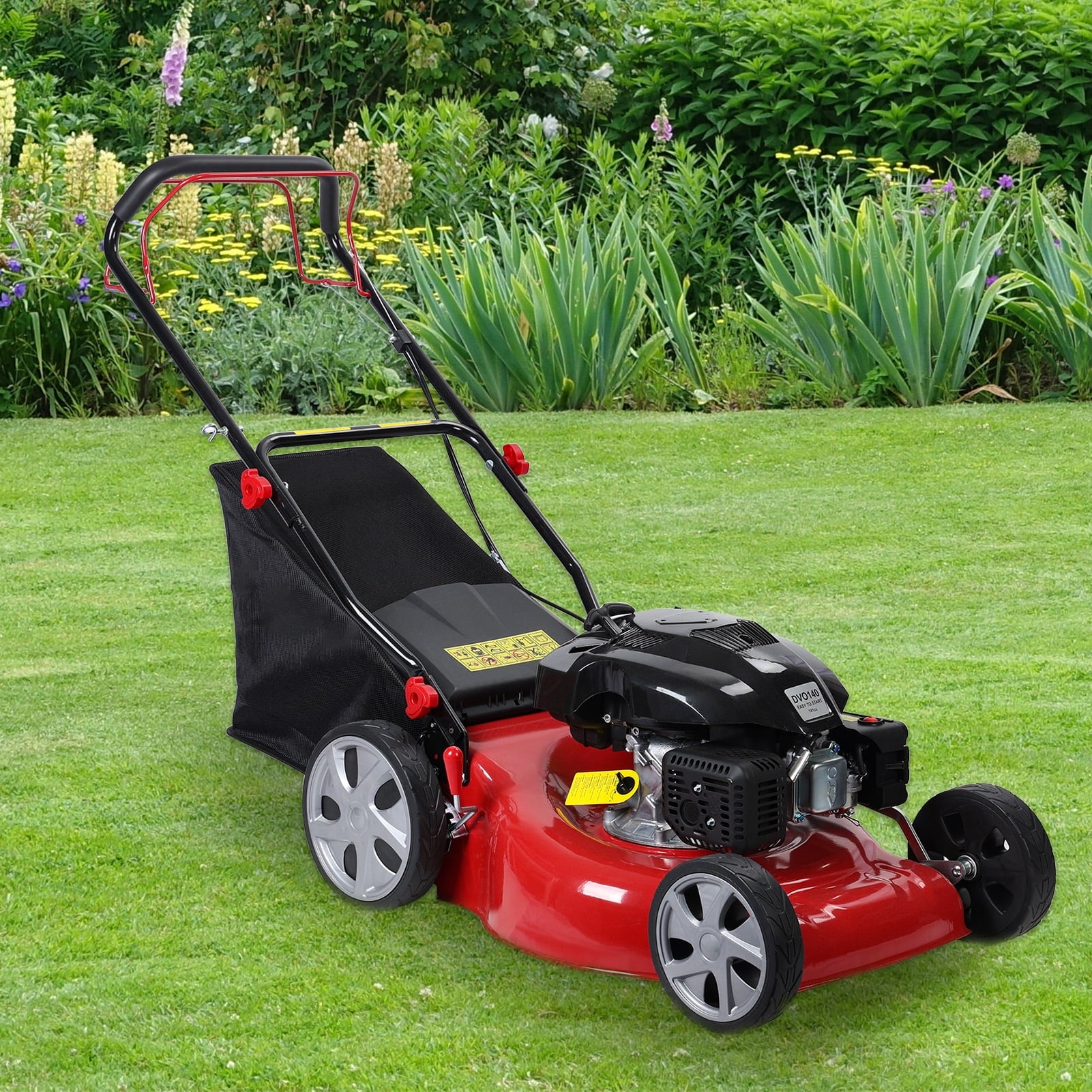 AQSQ 20in Lawn Mower, Self Propelled Lawn Mower, 141cc Gas Engine Lawn Mower, Push Lawn Mower with 50L Grass Tank, Big Wheels