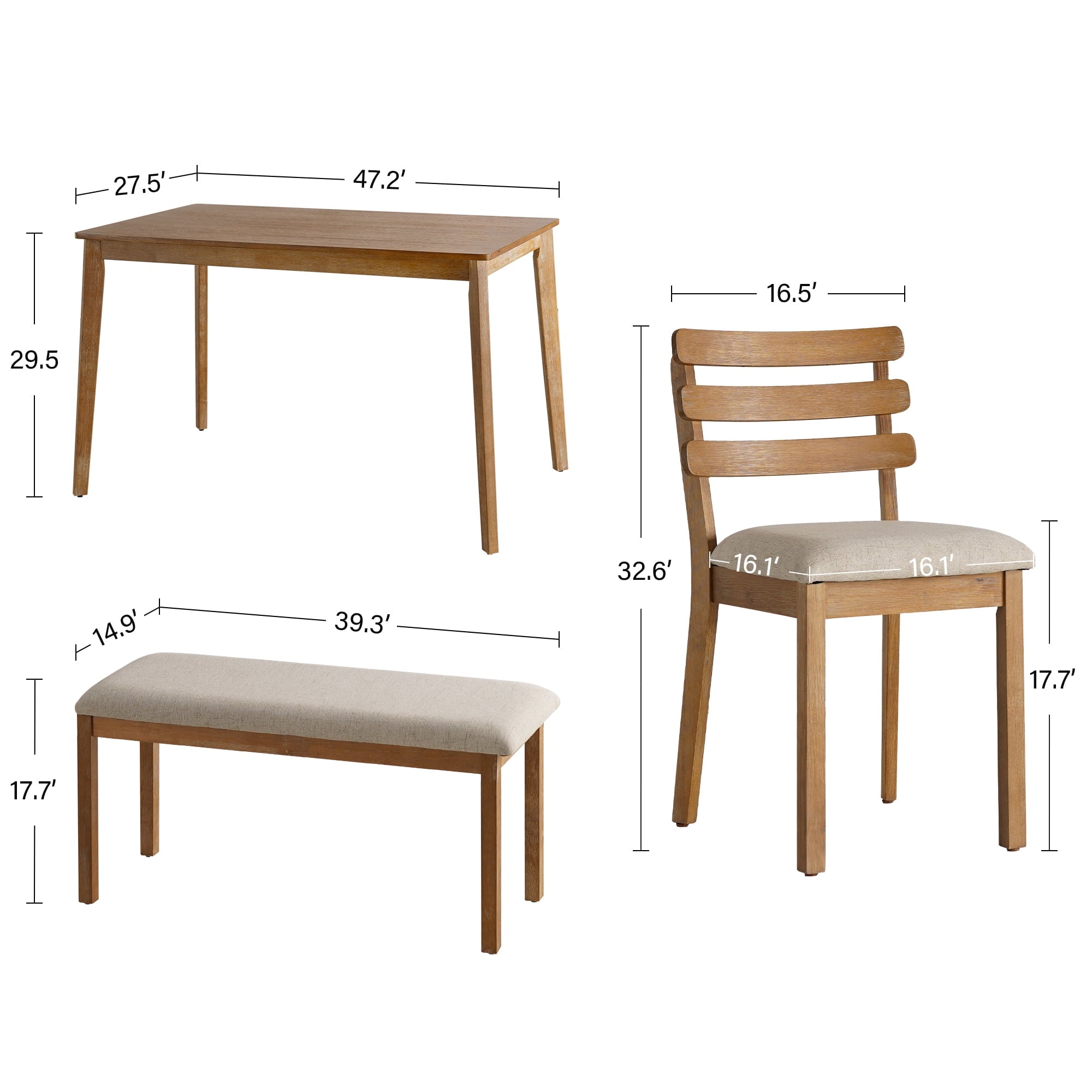KithKasa Rectangular Dining Table Set for 4 , Kitchen Table and Chairs for 4, 5 Piece Space Saving Wood Kitchen & Dining Room Tables Set Furniture