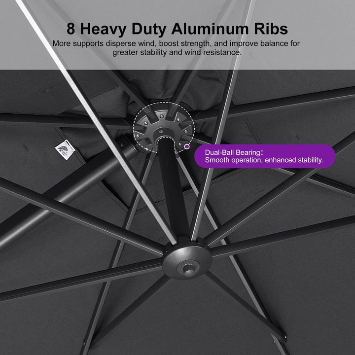 PURPLE LEAF 10' X 13' Rectangle Cantilever Umbrella with Base Outdoor Large Aluminum Patio Umbrella with 3-Year Fade Resistance Recycled Fabric and 360-degree Rotation for Deck Pool, Graphite Grey