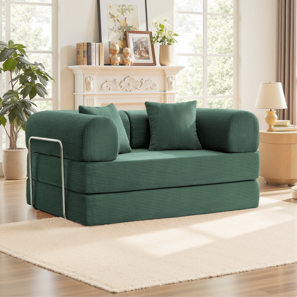 COOLHUT 63 W Combination Sofa, High Rebound Density Foam Sofa Couch, Two Forms Floor Couch Three Seats Sofa Bed for Living Room, Bedroom, Green