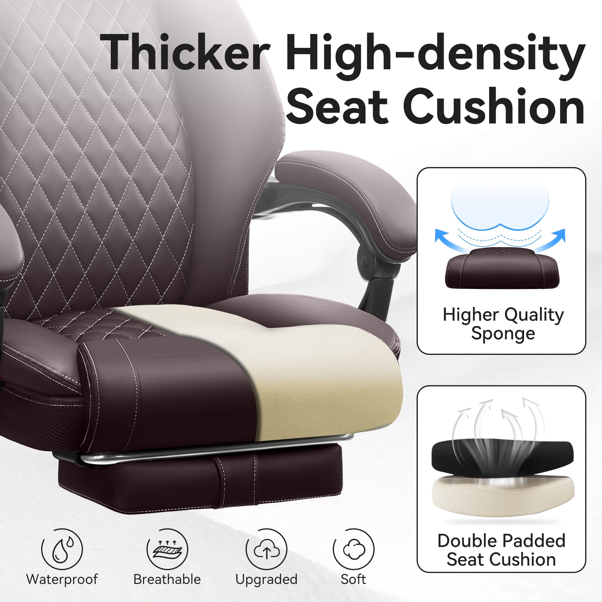 FASTES Ergonomic Office Chair, Big and Tall Leather Desk Chair with Footrest and Lumbar Support, 2-Position Reclining Executive Computer Chair, Black