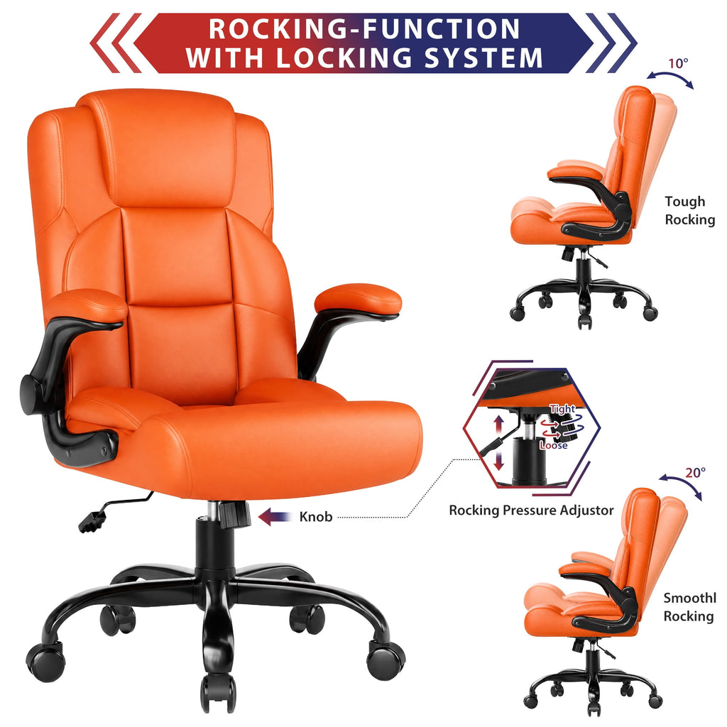 JONPONY Leather Office Chair, Big and Tall 500lbs Ergonomic Desk Chairs with Back Support, Executive Leather Chair with Wheels for Home Office, with Adjustable Padded Armrest & Lumbar Support , Black