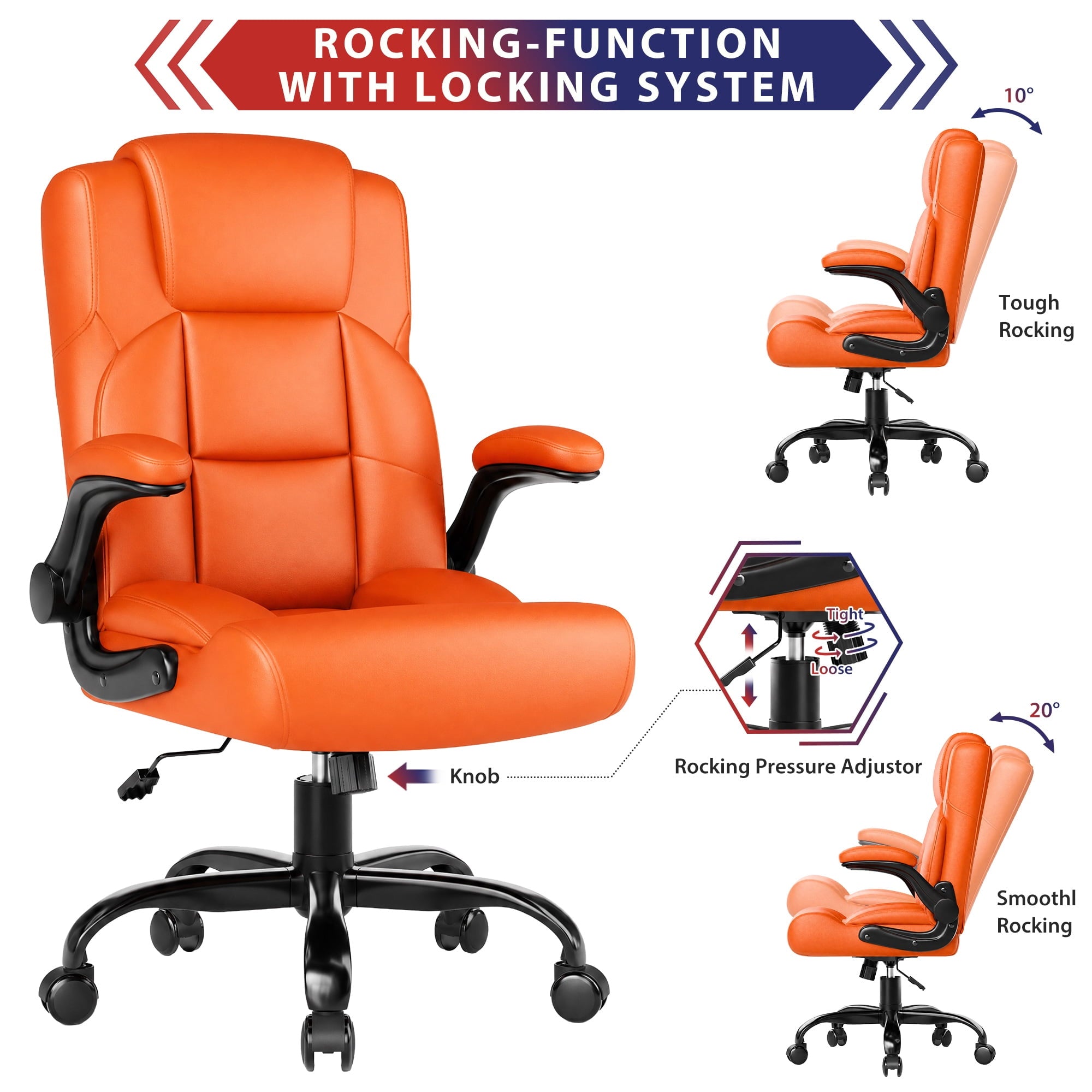 JONPONY Leather Office Chair, Big and Tall Office Chair 400LBS Wide Seat Ergonomic Computer Desk Chair High Back Executive Leather Chair Adjustable Task Chair Lumbar Back with 1-Year Warranty, Black