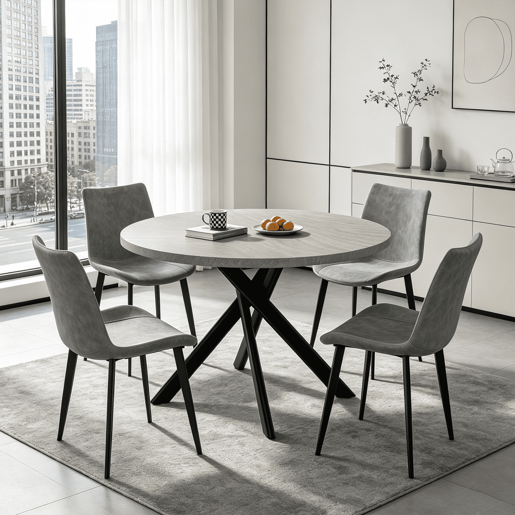 43.5 Round Dining Table for 4, Space Saving Kitchen Table with Metal Legs, Mid Century Modern Dining Table for Dining Living Room Apartment Small Space