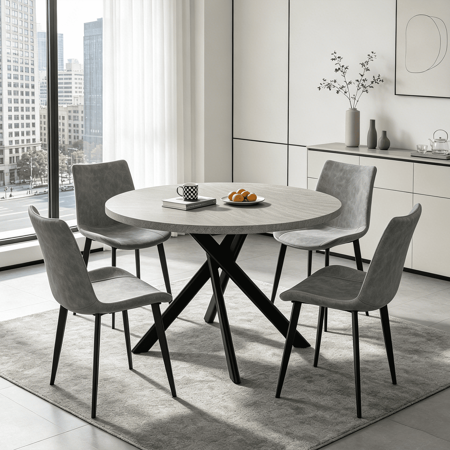 43.5 Round Dining Table for 4, Space Saving Kitchen Table with Metal Legs, Mid Century Modern Dining Table for Dining Living Room Apartment Small Space