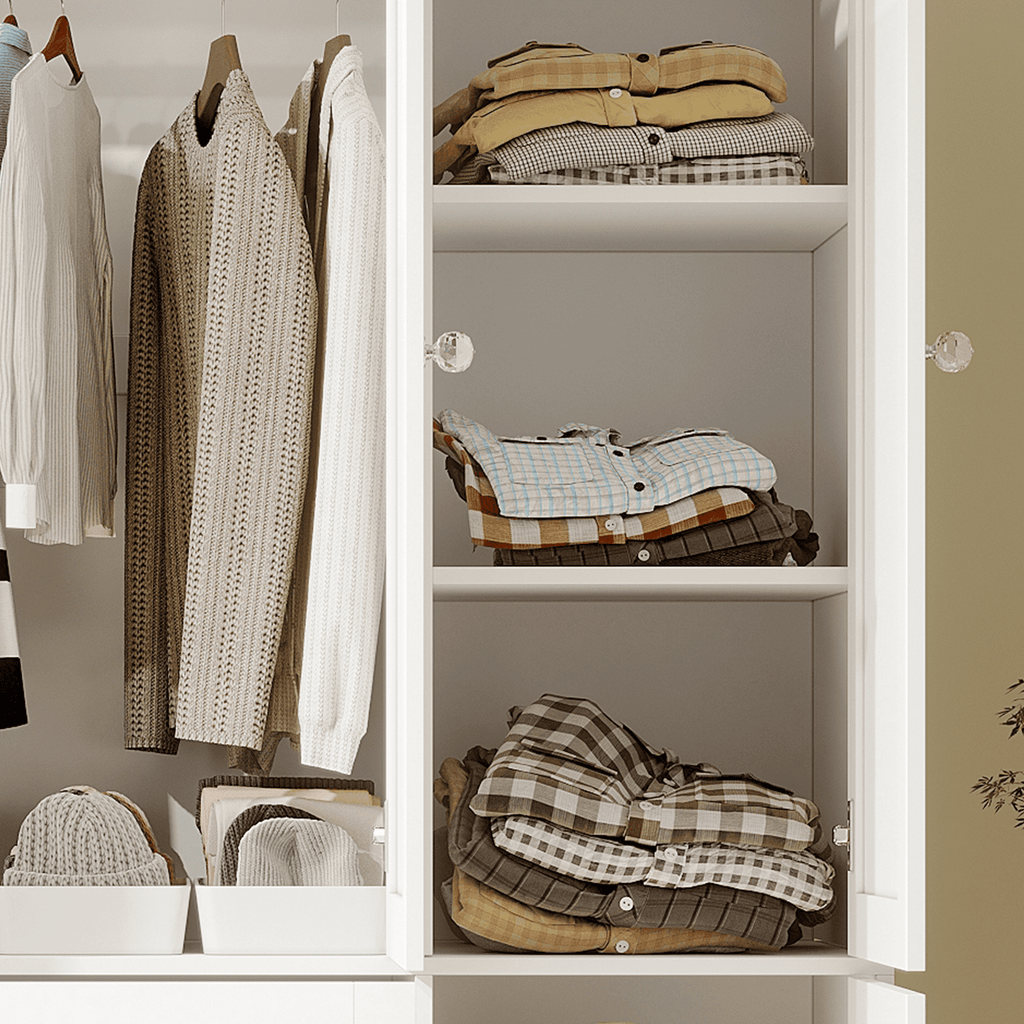 Richya Wardrobe Closet Armoire Storage Cabinet 3 Doors with Hanging Rod for Hanging Clothes Bedroom Large Capacity Tall Freestanding Armoire Organizer with Shelves particle board