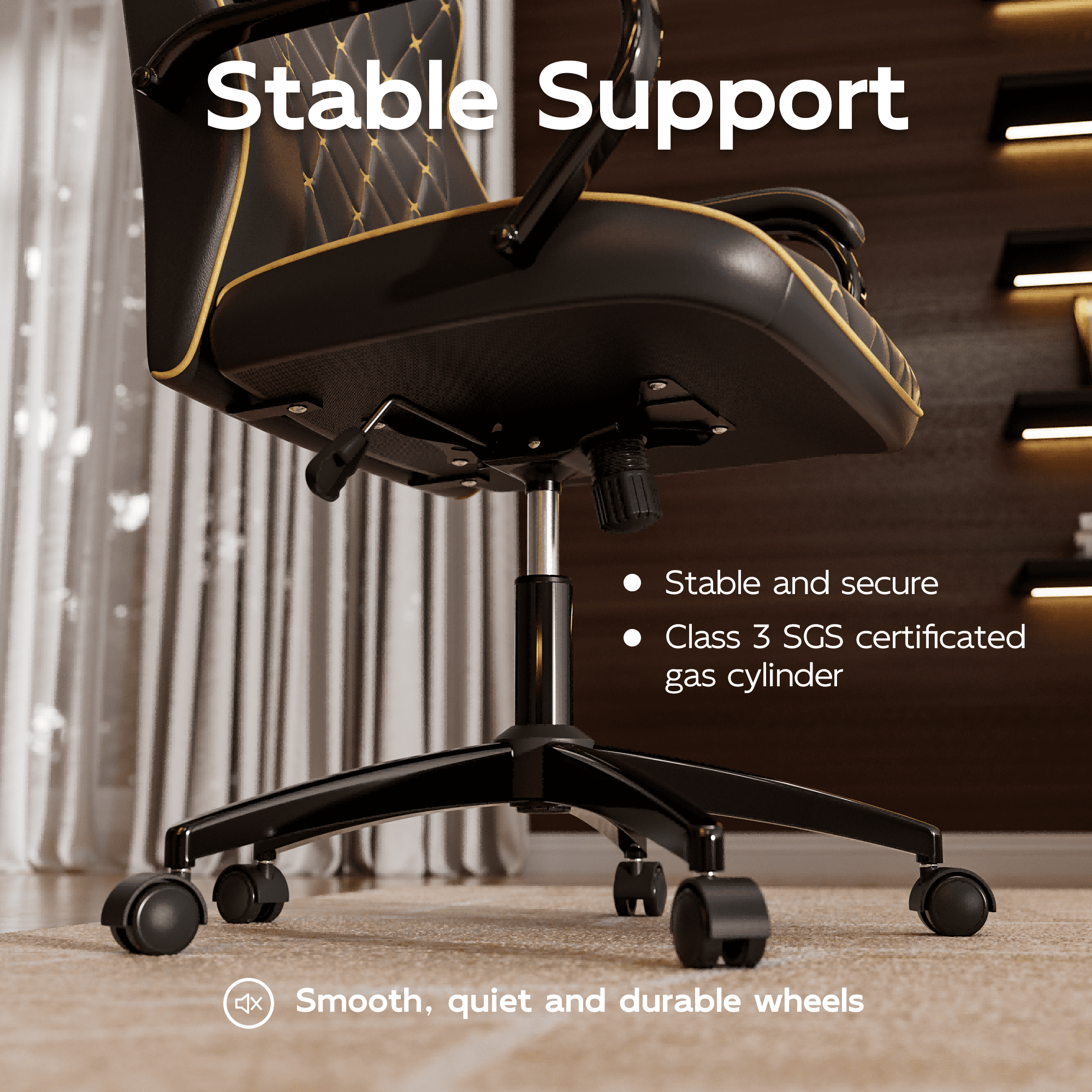 HomeZeer White and Gold Office Chair, Ergonomic High Back Executive Desk Chair with Wheels and Arms, Modern PU Leather Computer Chair with Rocking Function, White(Set of 2)