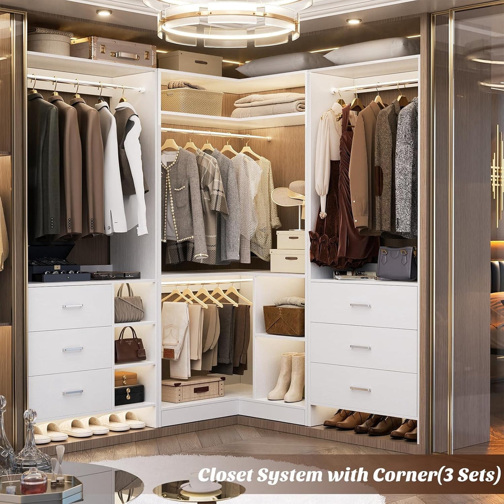 Homieasy 34 W Corner Closet System with Hanging Rods, White