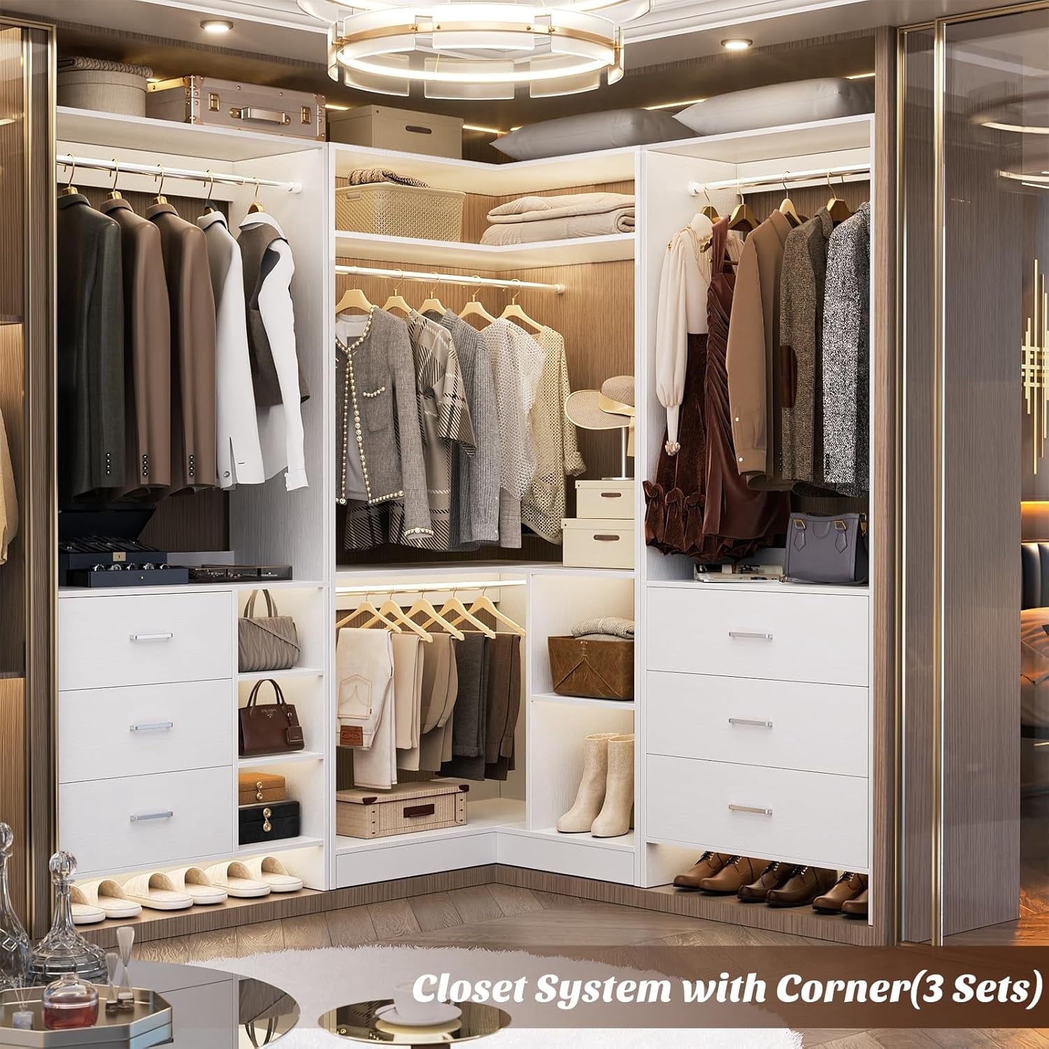 Homieasy 34 W Corner Closet System with Hanging Rods, White