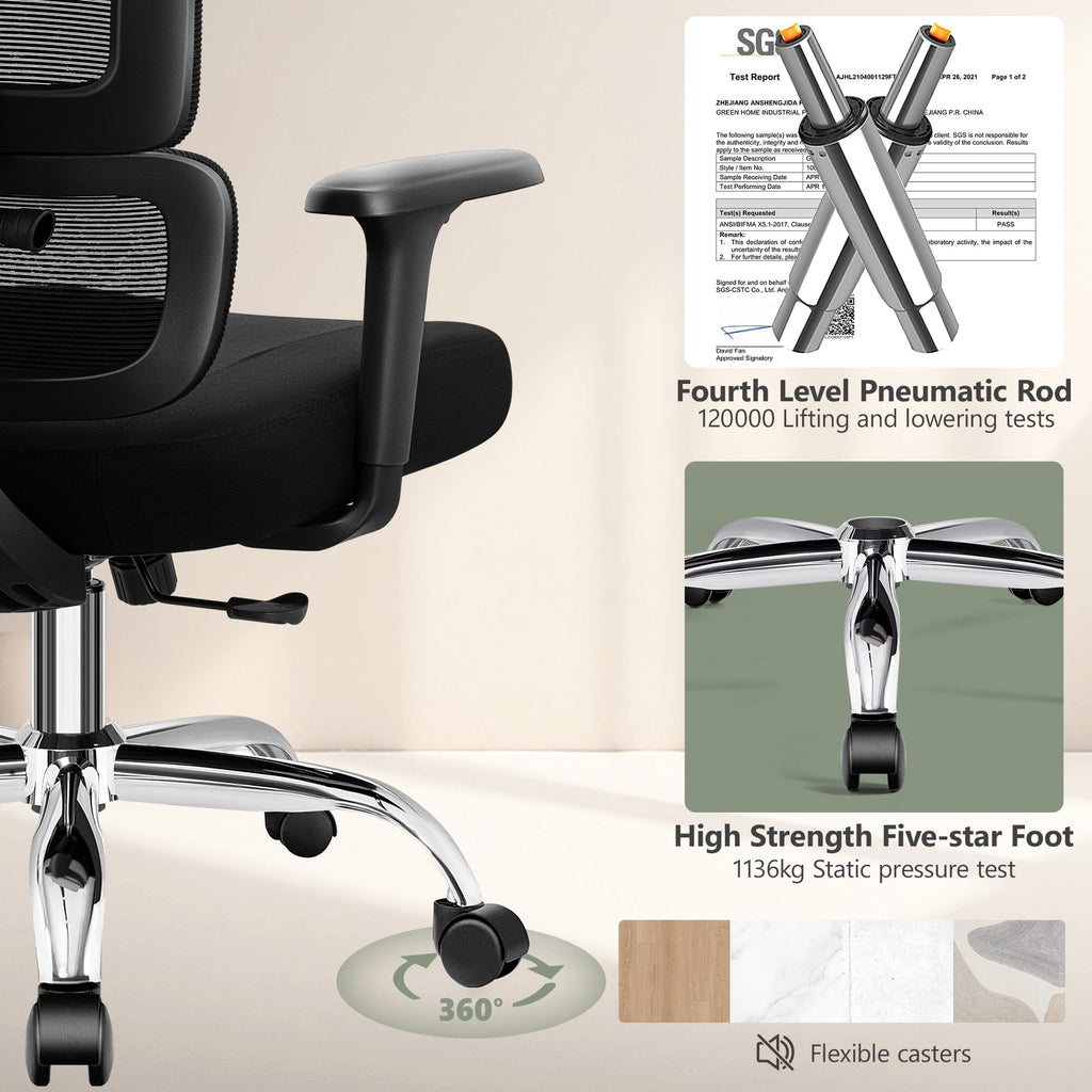 COOLHUT Ergonomic Mesh Office Chair with Footrest, Big and Tall Computer Desk Chair with Adjustable Lumbar Support, Headrest and Armrest, High Back Home Office Chair for Workspace, 300LBS, Black