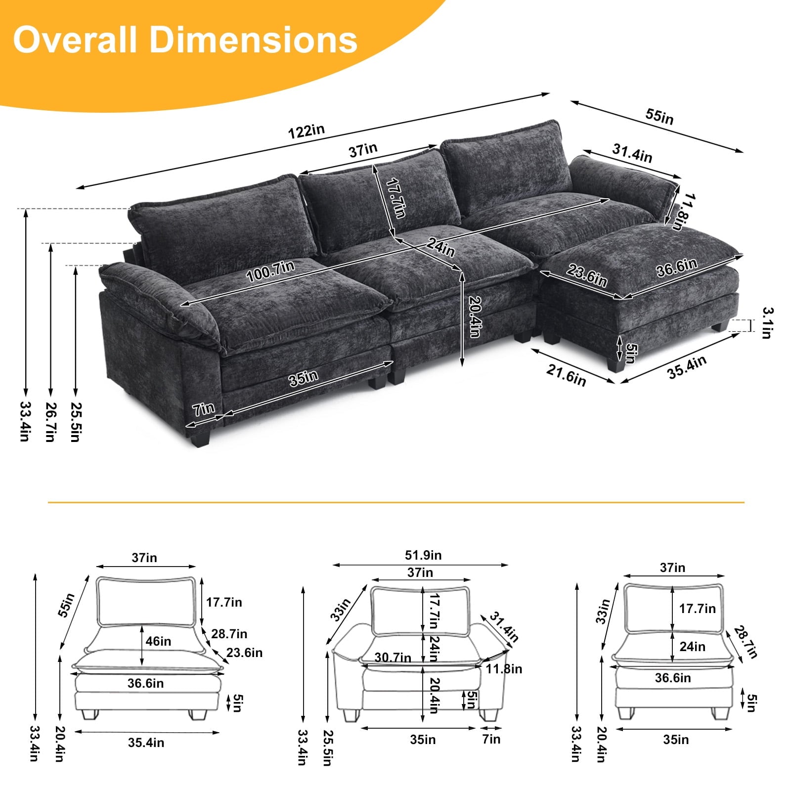 Ktaxon Sectional Sofa L Shaped Couch with Chaise Living Room Sleeper Set, 2 Seats with Chenille and Double Layer Cushions 86 W Beige
