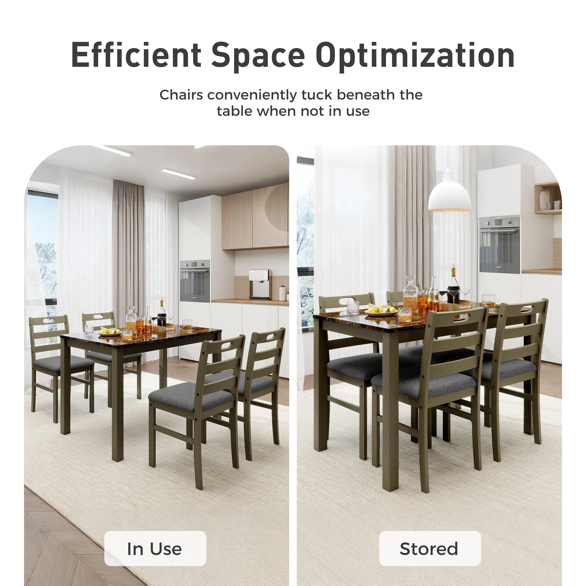 Alpha Joy Farmhouse Dining Table Set for 4 Solid Wood Kitchen Chairs and Table Set, Walnut & White