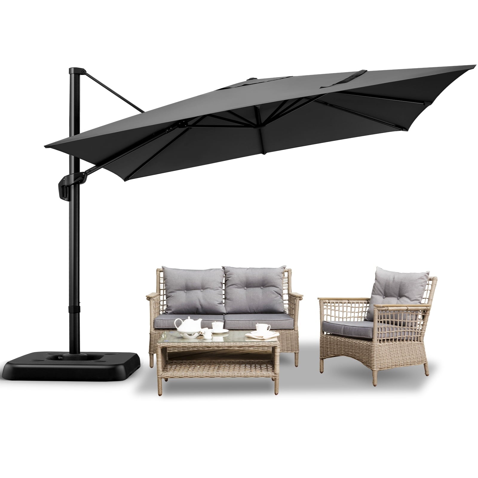COBIZI 10x10ft Patio Cantilever Umbrella Double Roof Large Rectangular Deck Offset Umbrellas, Square Outdoor Patio Umbrella with 360°Rotation & Heavy-Duty Aluminum Frame,for Poolside Garden,Beige