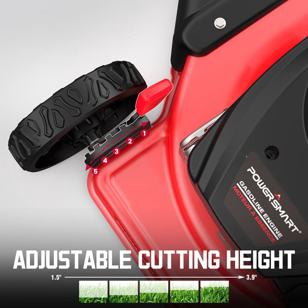 PowerSmart 144cc 18  Gas Push Lawn Mower, Steel Deck, 5-Position Height Adjustment