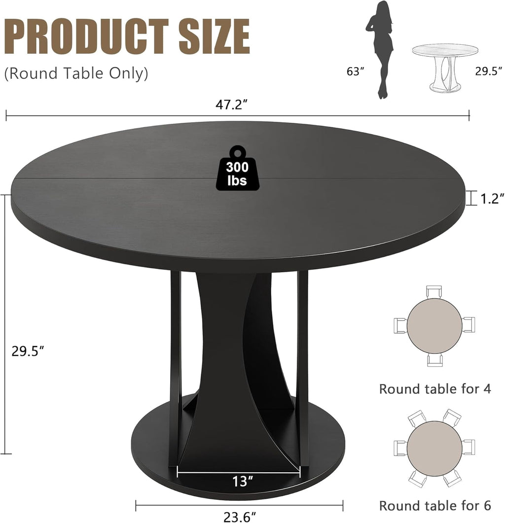 Laisnet 47 Round Dining Table for 4-6, Kitchen Table with Rounded Base for Dining Room Living Room, Black