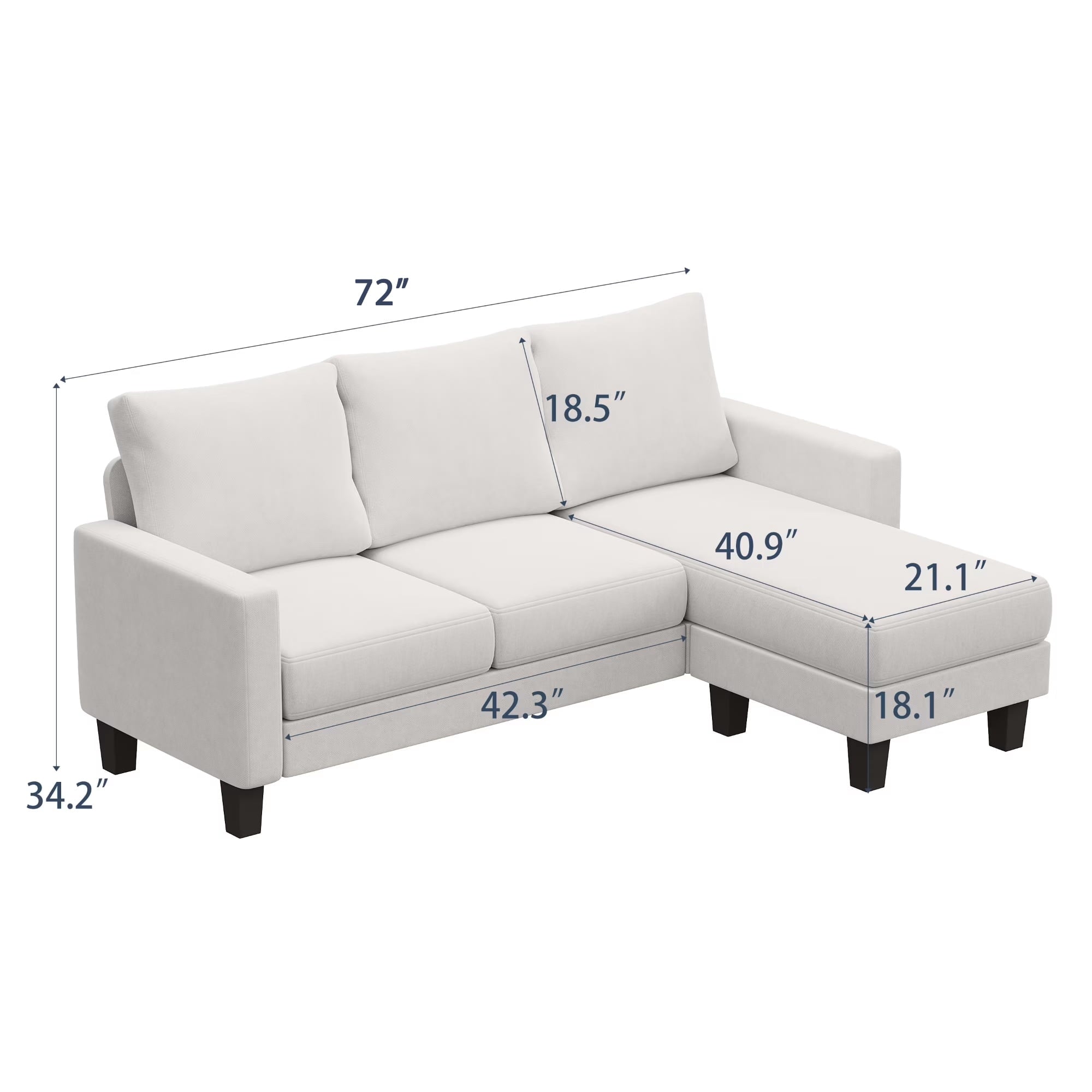 Vineego 72 L-Shaped Sectional Sofa with Ottoman Ergonomic Support Sofa Couch for Small Spaces Living Room, Apartment,Dark Gray