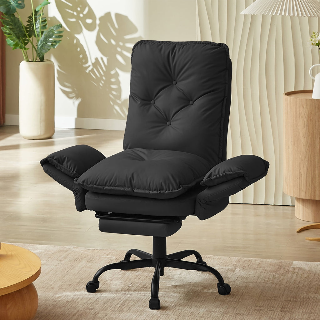Bestier Big and Tall Executive Office Chair with Flip-up Arms for Adult, Wide Seat Ergonomic Computer Desk Chair,High Back Velvet Comfy Cross-Legged Office Chair with Footrest and Side Pockets, Black