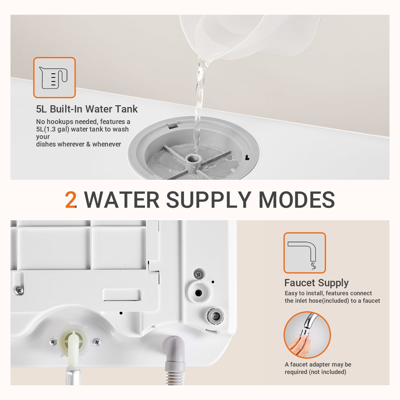 AIRMSEN Countertop Dishwasher with Salt Chamber, Portable Mini Dishwasher with 5L Built-in Water Tank, 18H Delay Start & ECO Mode, Ideal for Apartments & RVs, TDQR09