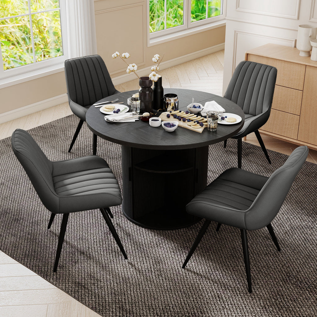 Hawsaiy 3-Piece Dining Table Set for 2, 31.5 Round Dining Table Set with 2 Upholstered Dining Chairs, Modern Farmhouse Table Set for Dining Room (Black+Black)