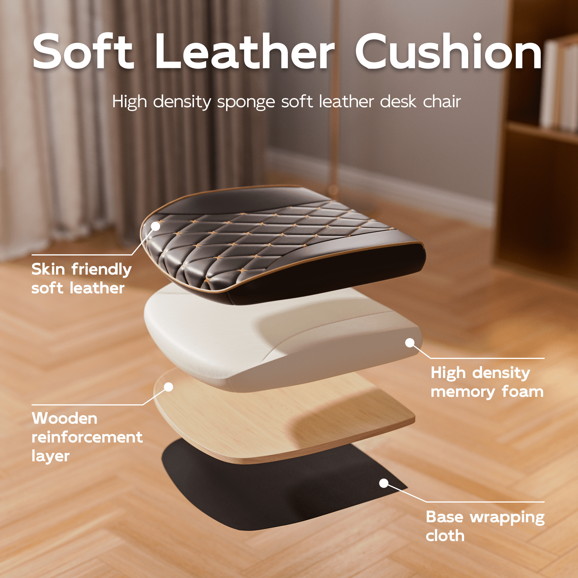HomeZeer White and Gold Office Chair, Ergonomic High Back Executive Desk Chair with Wheels and Arms, Modern PU Leather Computer Chair with Rocking Function, White(Set of 2)