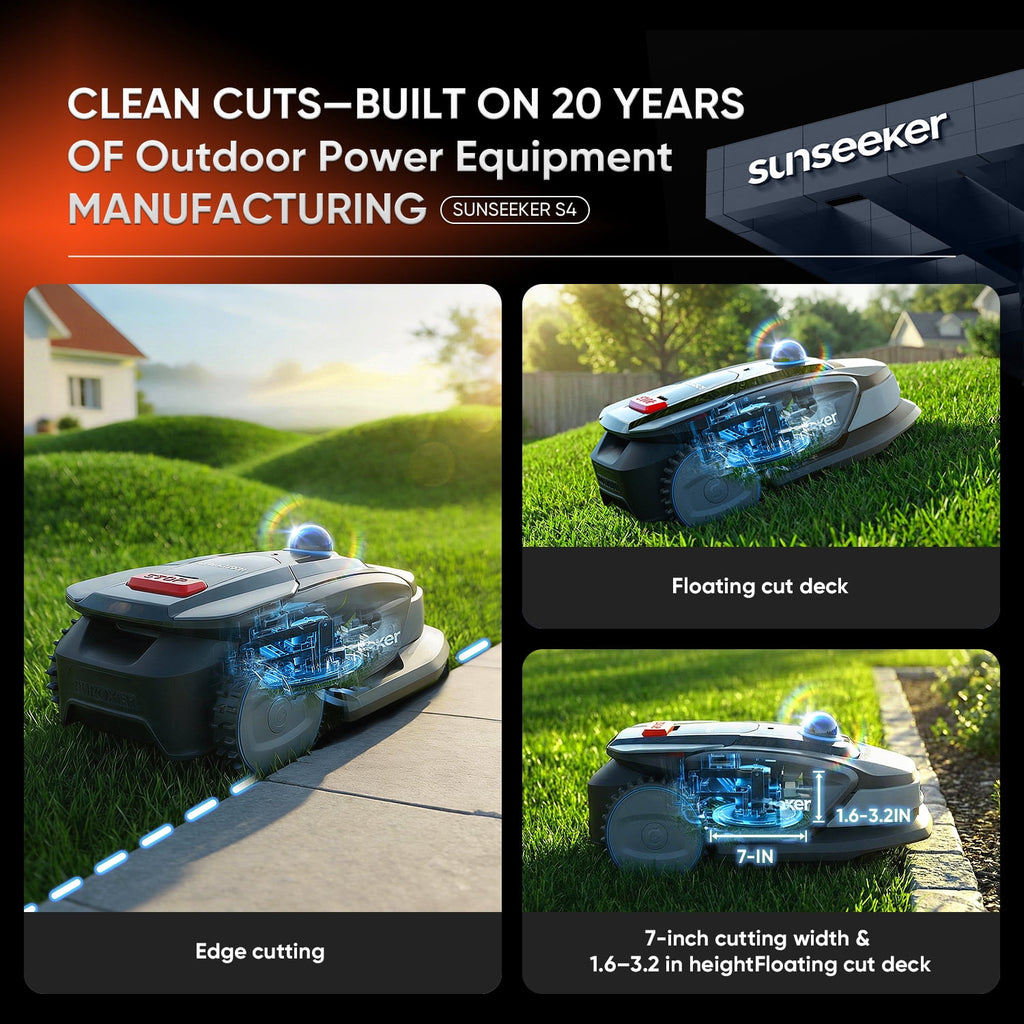 Sunseeker S4 LiDAR Robot Lawn Mower for Up to 0.25 Acre (1000 m²), Vision AI + 360° 3D LiDAR Navigation, Wire-Free Virtual Boundary, Systematic Cutting, 42% Slope, App Control, 60 dB Quiet Mowing