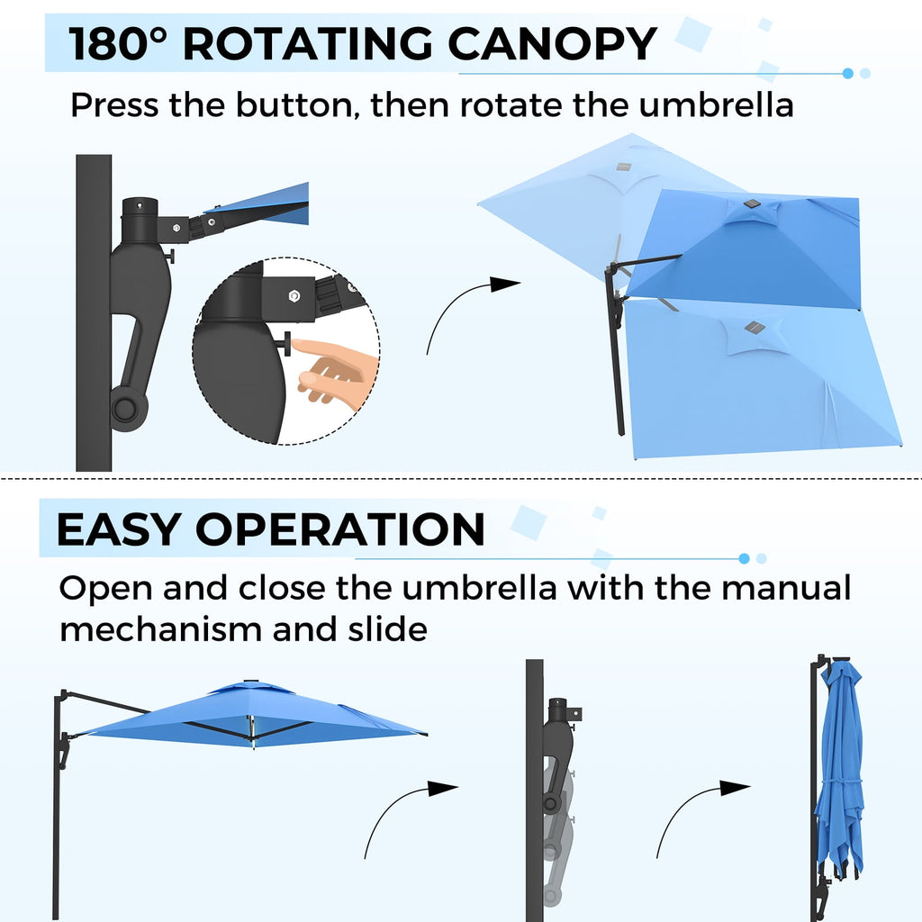 AECOJOY 10x10ft Outdoor Cantilever Patio Umbrella with Base, 360° Tilt & Rotate, Beige