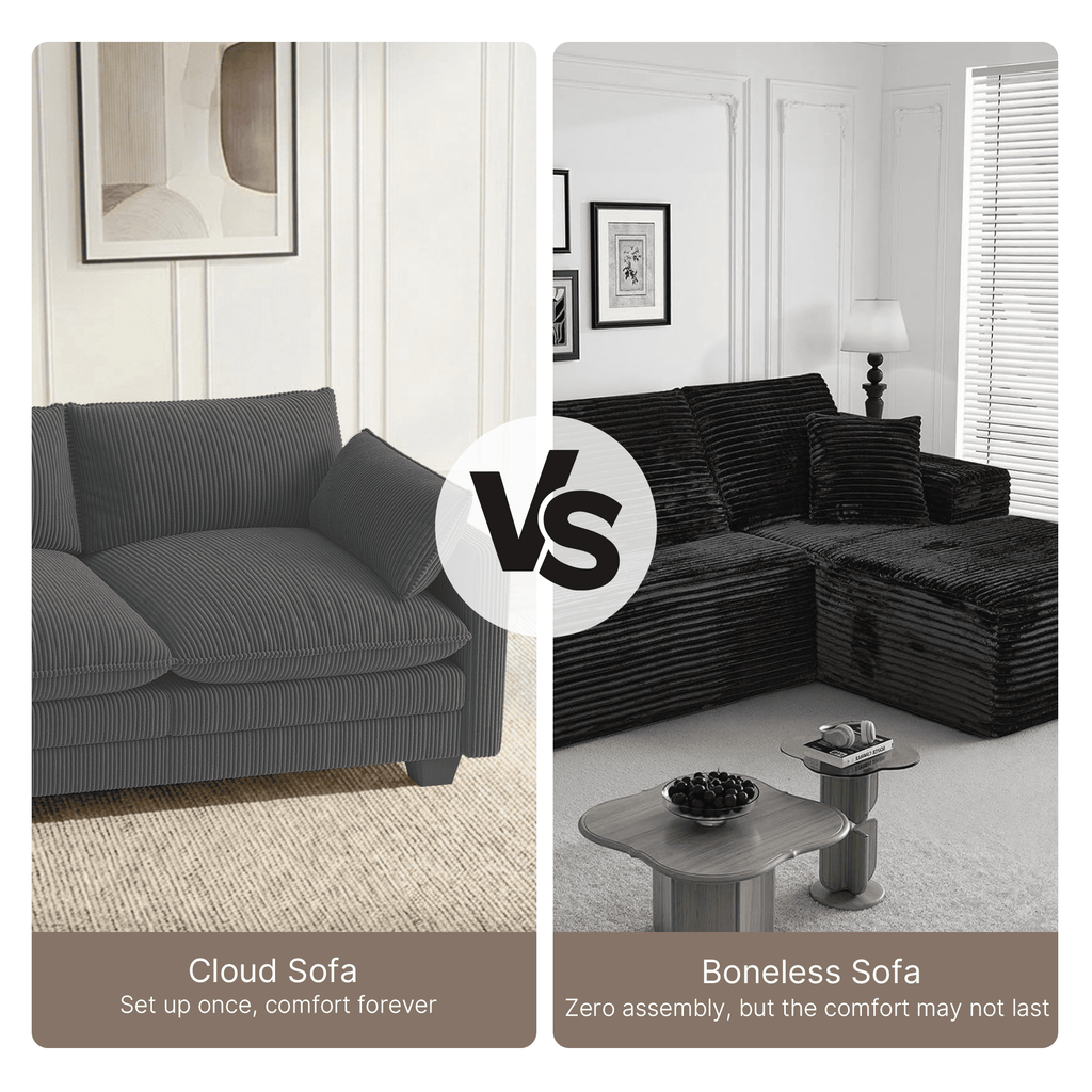 110'' Oversized L Shaped Couch for Living Room, Cloud Couches with Washable Corduroy Cover, Modern 4-Seater Comfy Deep-Seat Sofa with Movable Ottoman and 2 Throw Pillows for Apartment, Gray