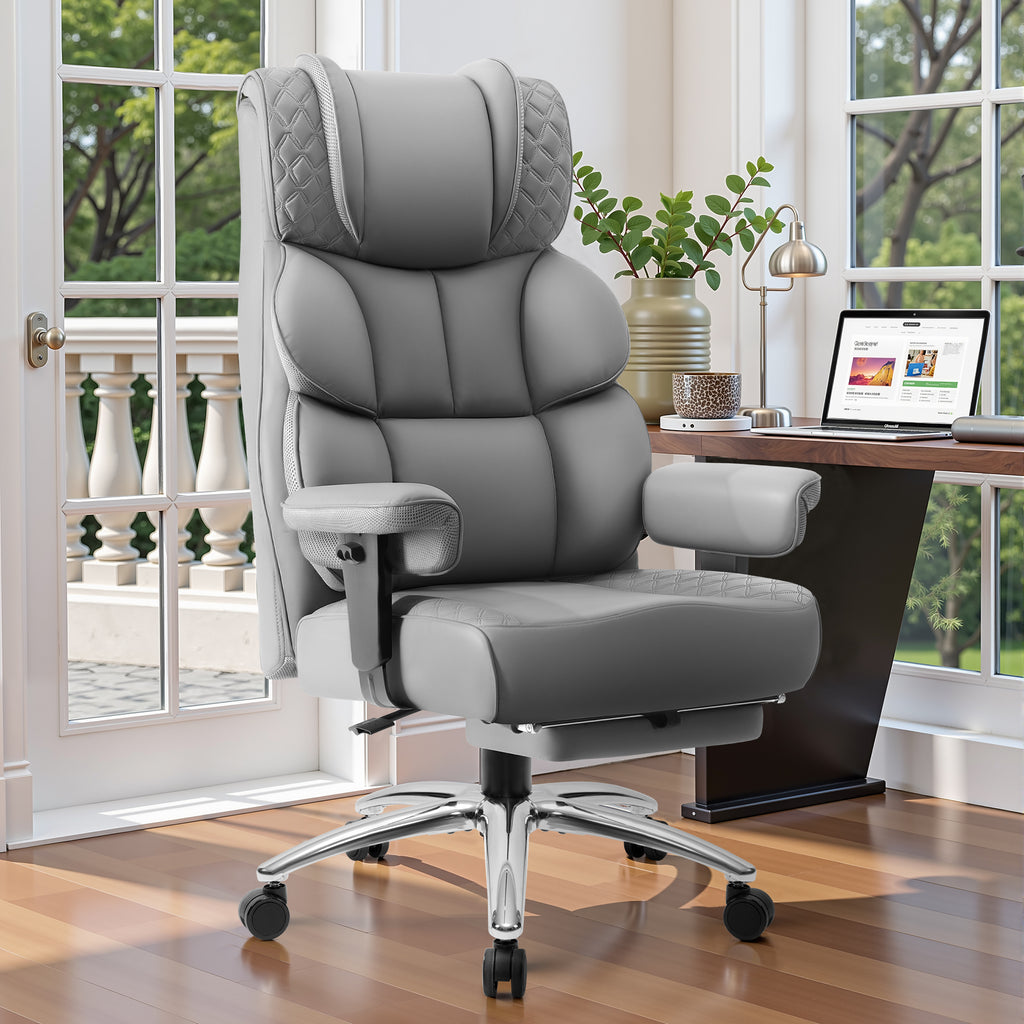 COOLHUT Big and Tall Office Chair 400LBS, Adjustable Headrest Ergonomic Computer Desk Chair, Executive Leather Chair with Adjustable Armrest, High Back Office Chair Havy Duty Design, Black