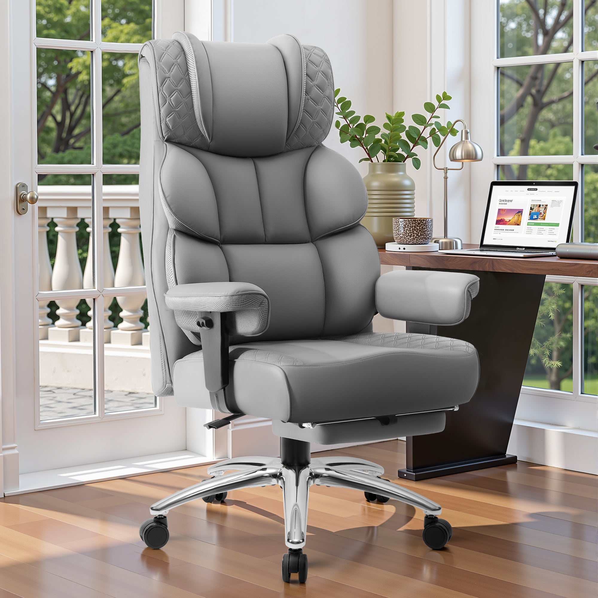 COOLHUT Big and Tall Office Chair 400LBS, Adjustable Headrest Ergonomic Computer Desk Chair, Executive Leather Chair with Adjustable Armrest, High Back Office Chair Havy Duty Design, Black