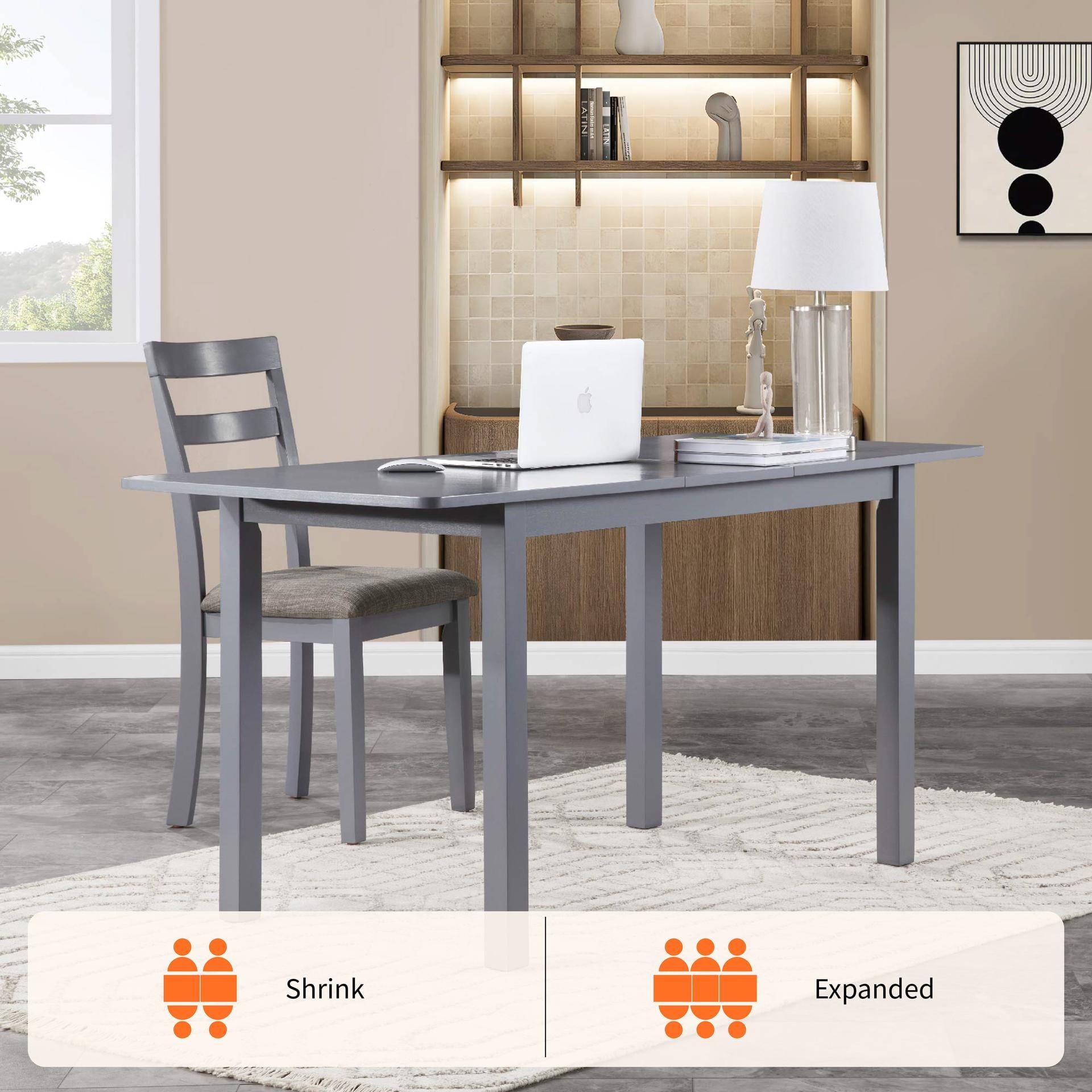 Lisonu 59 Extendable Dining Table, Modern Black Wooden Kitchen Table for 4-8 People, Space-Saving Expandable Table for Dining Room, Home Office & Small Living Spaces