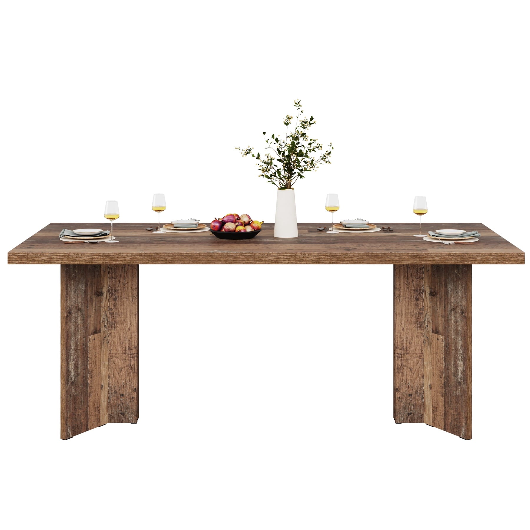 Fnova 63 Rectangular Modern Dining Table, Wooden Modern Kitchen Table for 6 People for Dining Room, Warm Brown (Chairs Not Included)
