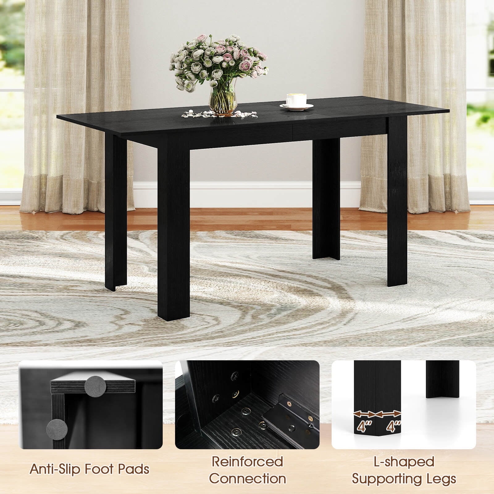Costway 47”-62” Extendable Dining Table for 4-8 People for Dining Room Home Office Brown