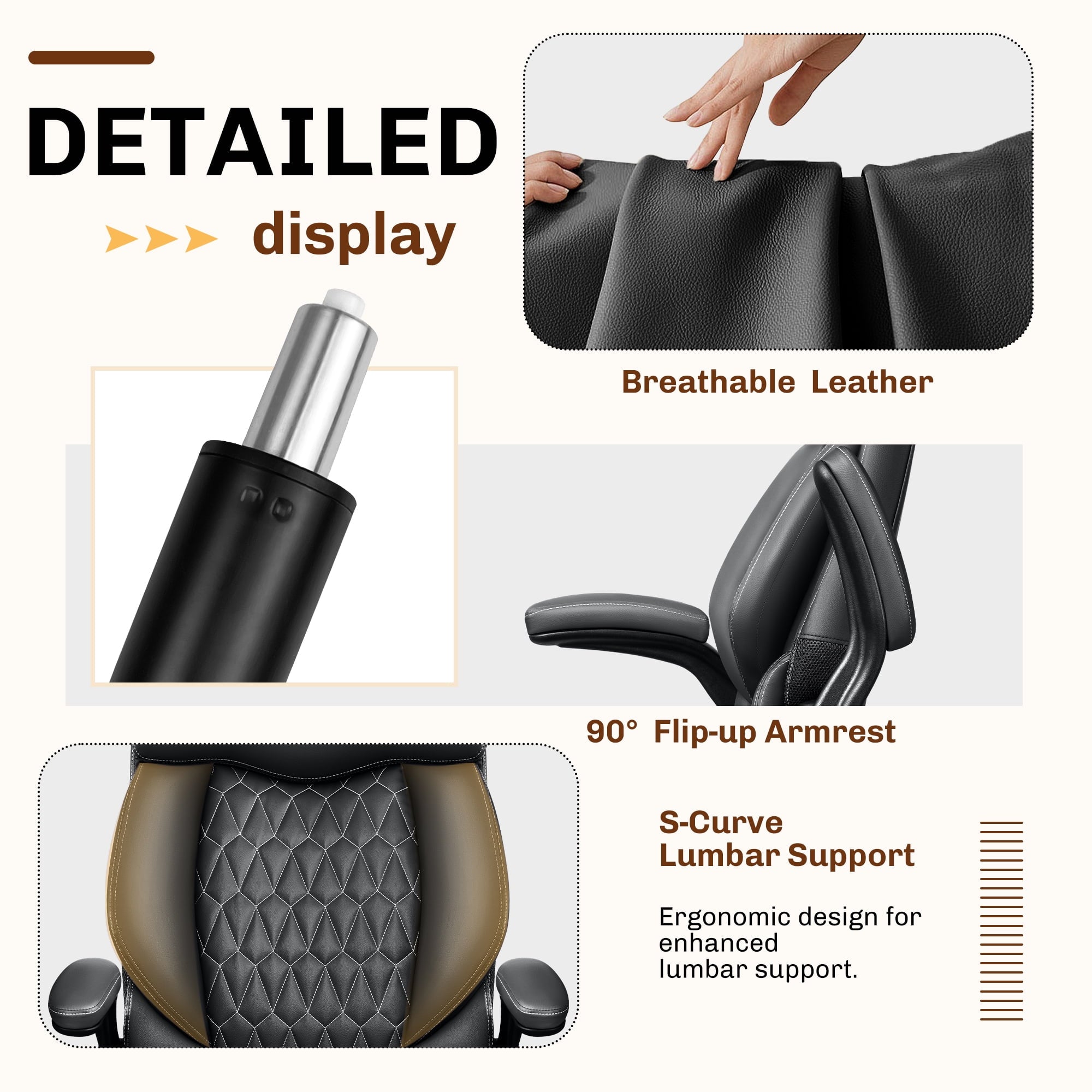 FASTES Executive Office Chair, Ergonomic Desk Chair with Adjustable Armrests, Computer Leather Chair Big and Tall Office Chair with Footrest and Lumbar Support, Brown
