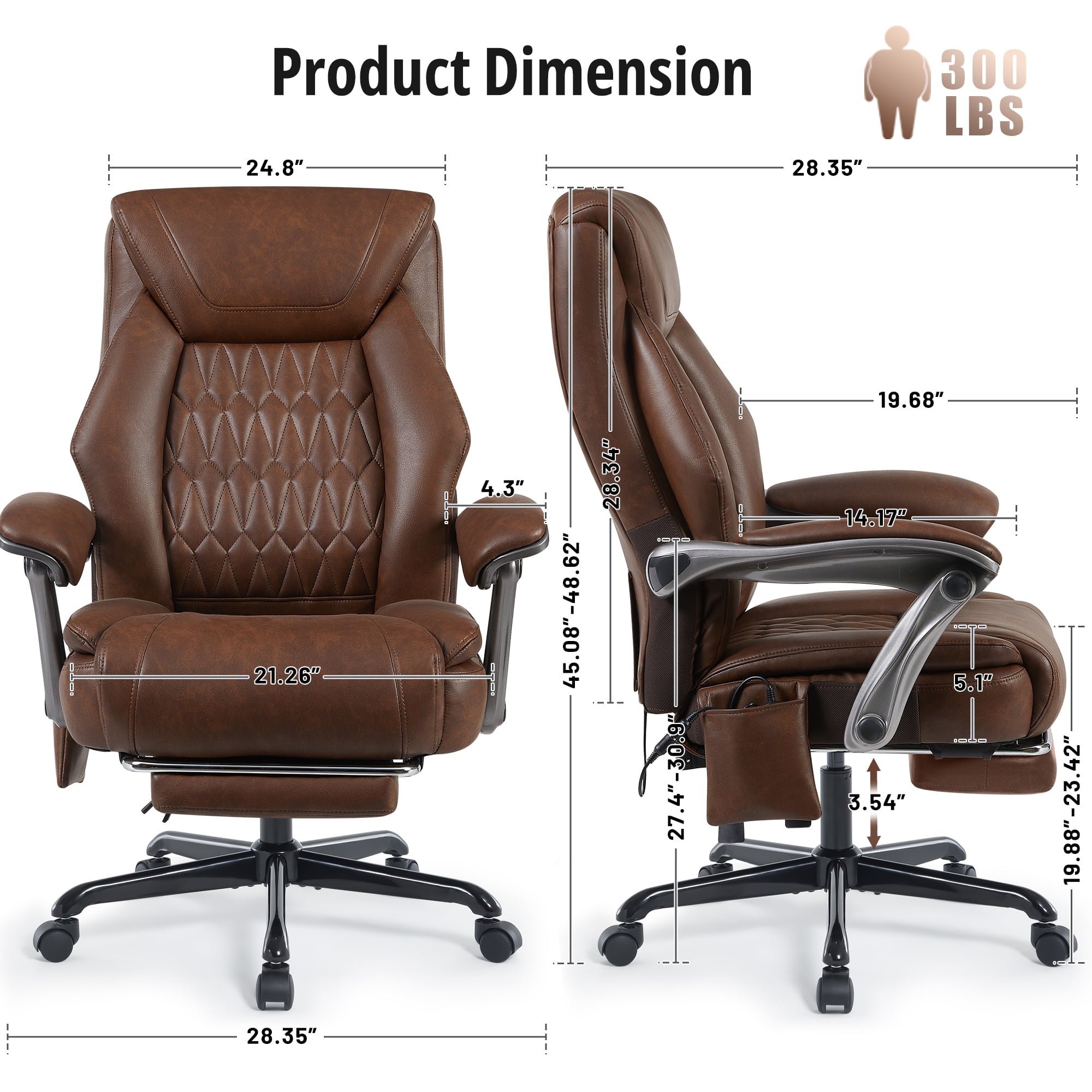 Heated Massage Office Chair with 6 Points Vibration, Reclining Ergonomic Desk Chair with Footrest for Extra Comfort, PU Leather High Back Executive Computer Chair, Thick Padded Massage Chair