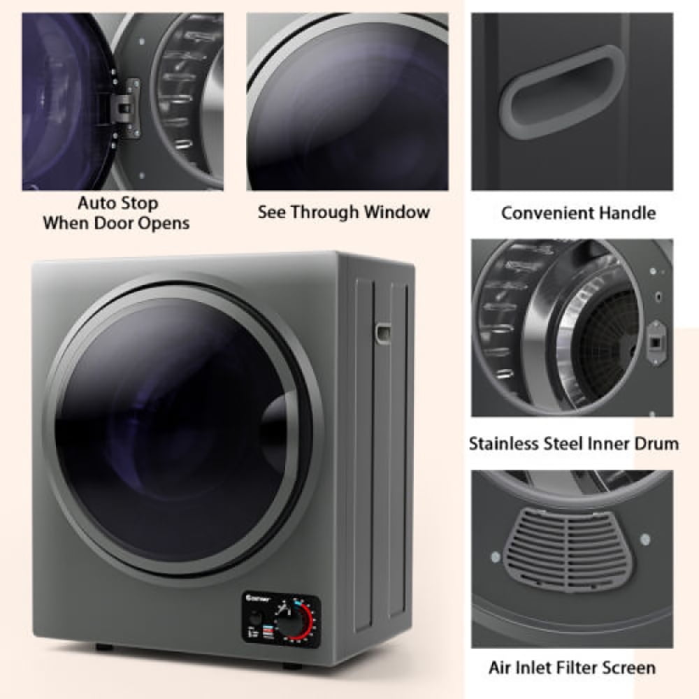 Resenkos 1.5 Cu .ft Clothes Dryer with with Stainless Steel Wall Mount-Gray, Portable Clothes Dryer, Compact Dryer for laundry