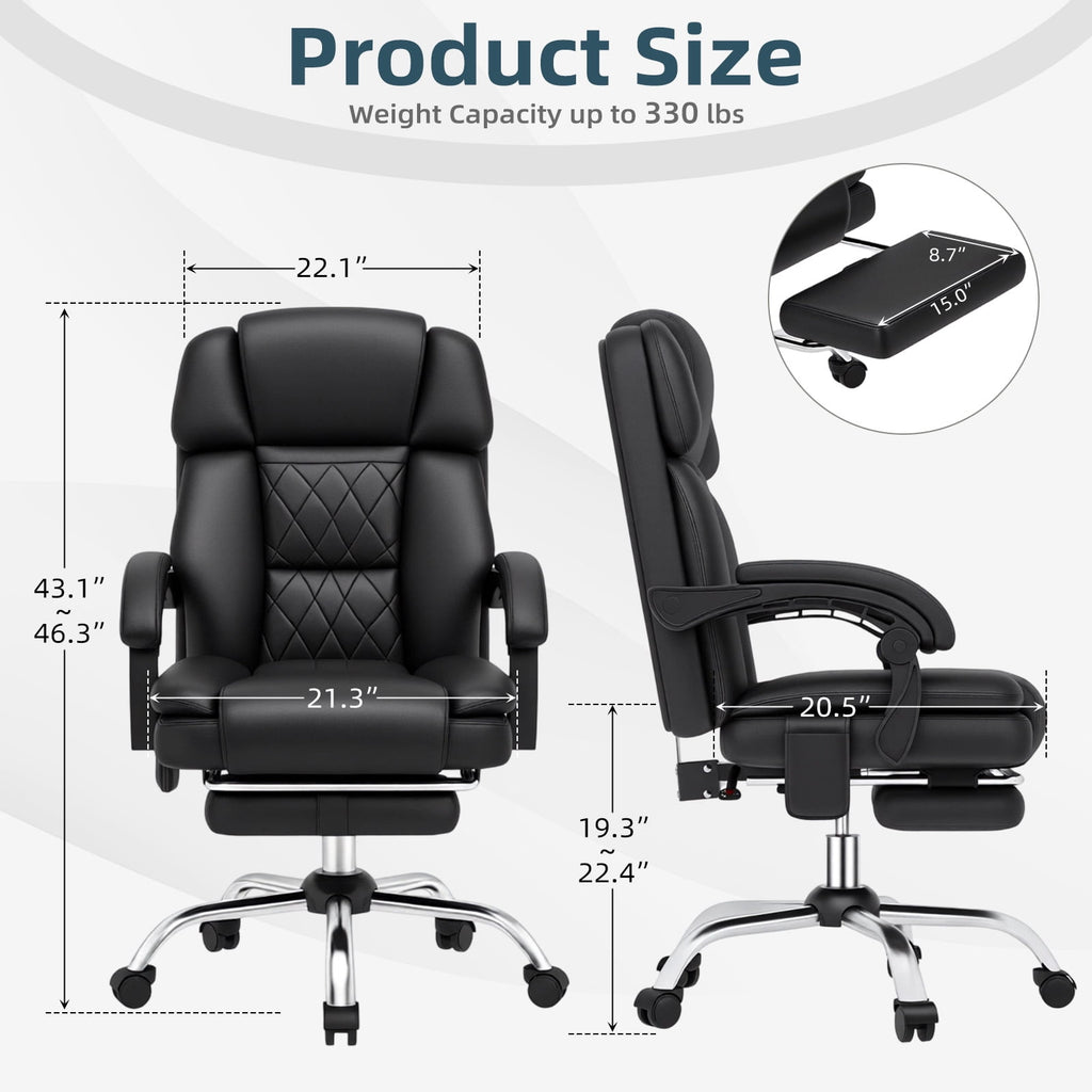 HOMREST Ergonomic Office Chair with 6-Point Massage & Heating, Adjustable Executive Desk Chair with Retractable Footrest, PU Leather Home Office Desk Chair for Home & Office (Black)