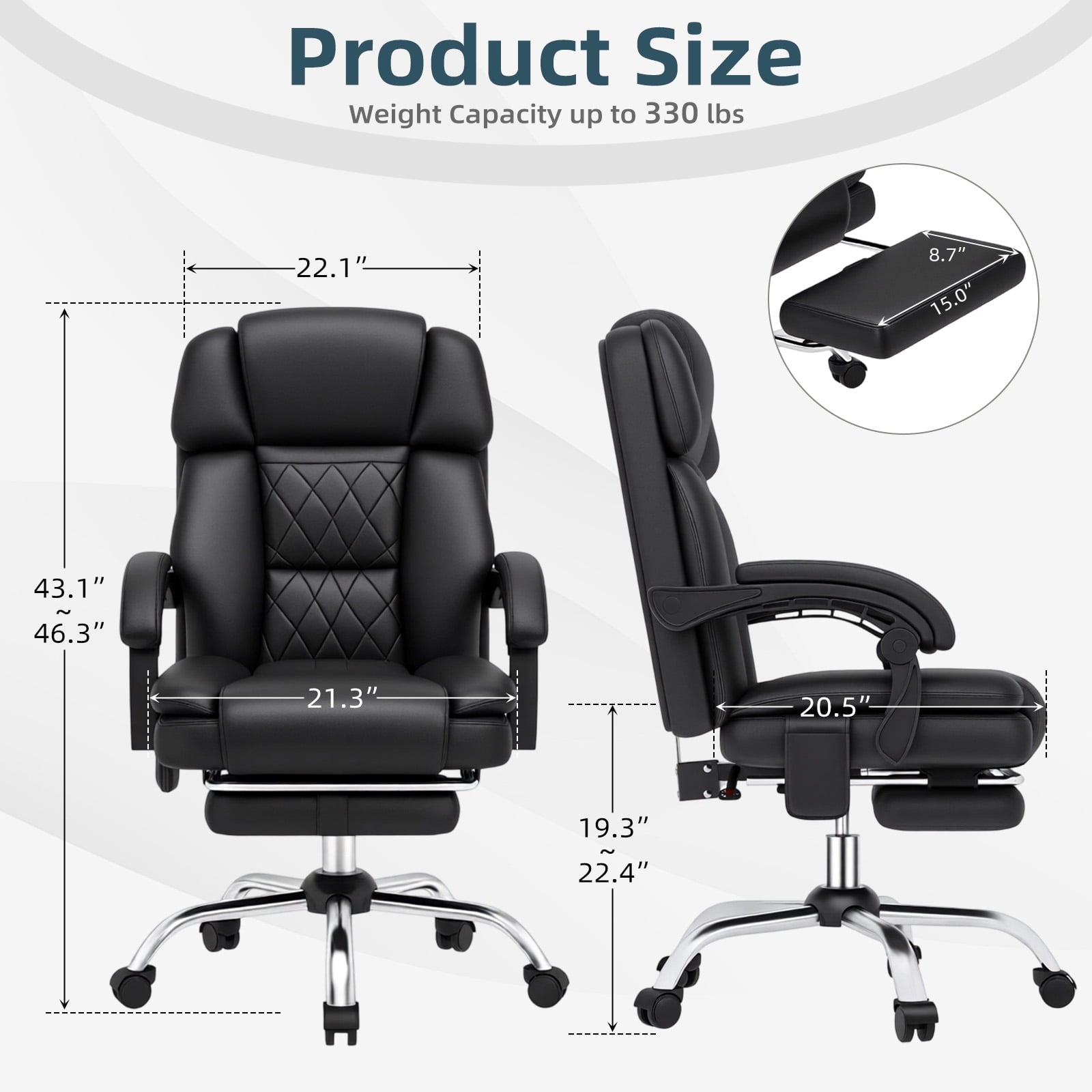 HOMREST Ergonomic Office Chair with 6-Point Massage & Heating, Adjustable Executive Desk Chair with Retractable Footrest, PU Leather Home Office Desk Chair for Home & Office (Black)