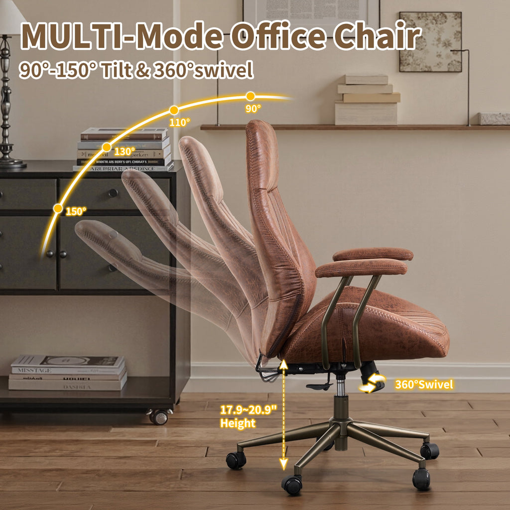 Toject Ergonomic Office Chair, High Back Big Comfy Home Office Chair with Lumbar Support, Mid-Century Modern Computer Executive Office Chair, Brown