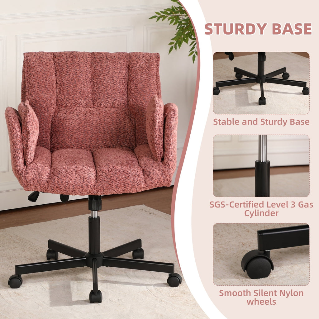 Cross Legged Office Chair with Wheels & Dynamic Airbag Lumbar Support, Criss Cross Wide Seat, 5-Position Fold-Down Armrests, Swivel Vanity Chair for Home Office, Dark Green