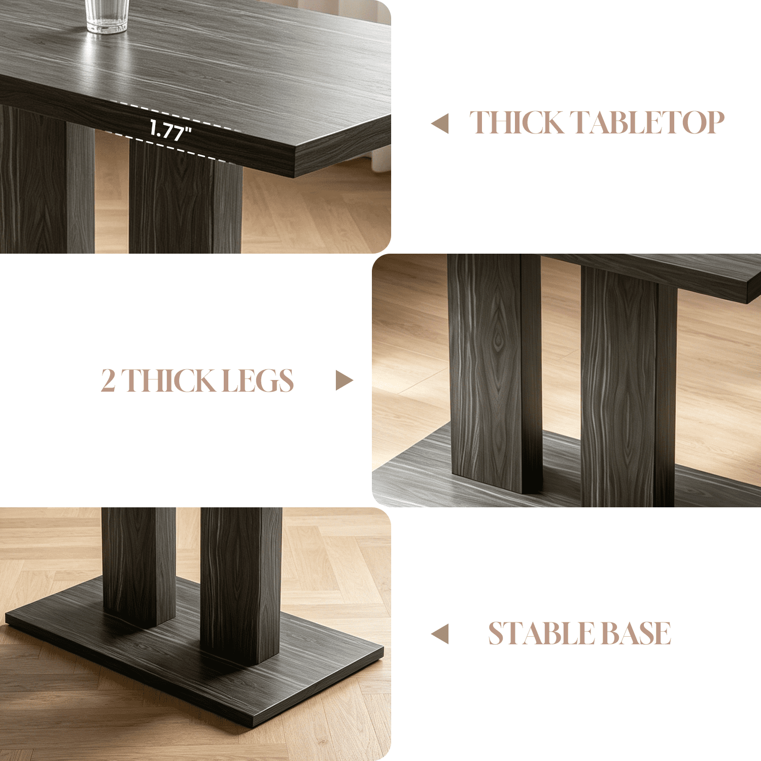 46.2 Dining Table,Modern Square Dining Table for 4-6 People,Rectangular Dining Room Table with Sturdy Pedestal Base，Rectangle kitchen Table for Living Room, Apartment