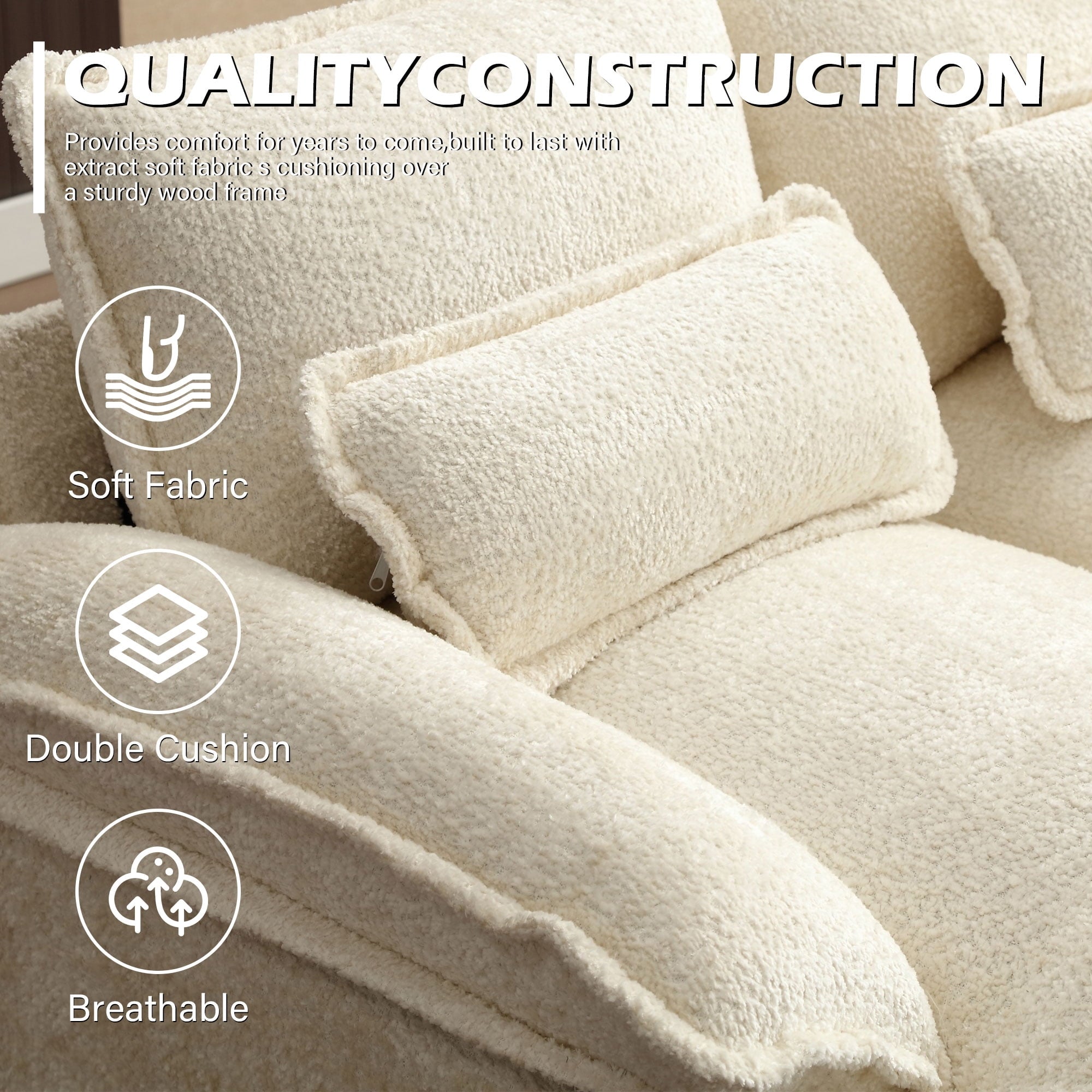 JONPONY109.45 U Shaped Couch,Oversized 4 Seat Sectional with 4 Waist Pillows, Convertible Upholstery Symmetrical Sofá,Sleeper Sofa Couch with Double Chaise Lounge &Memory Foam for Living Room, Beige