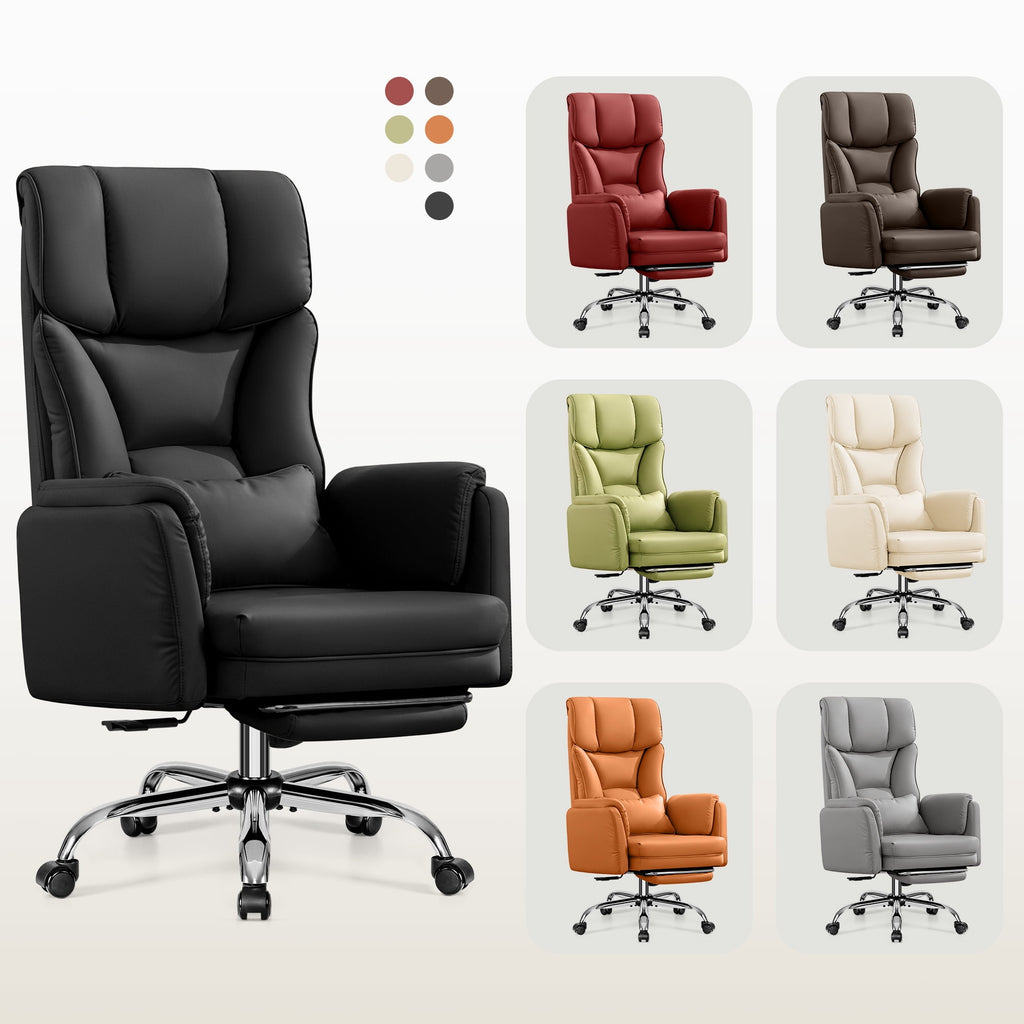 Primy Cross Legged Office Chair with Footrest & Convertible Armrests, 500LBS Capacity Home Desk Chair, Ergonomic Recliner with Lumbar Pillow, Criss Cross Design, Big and Tall Executive Chair