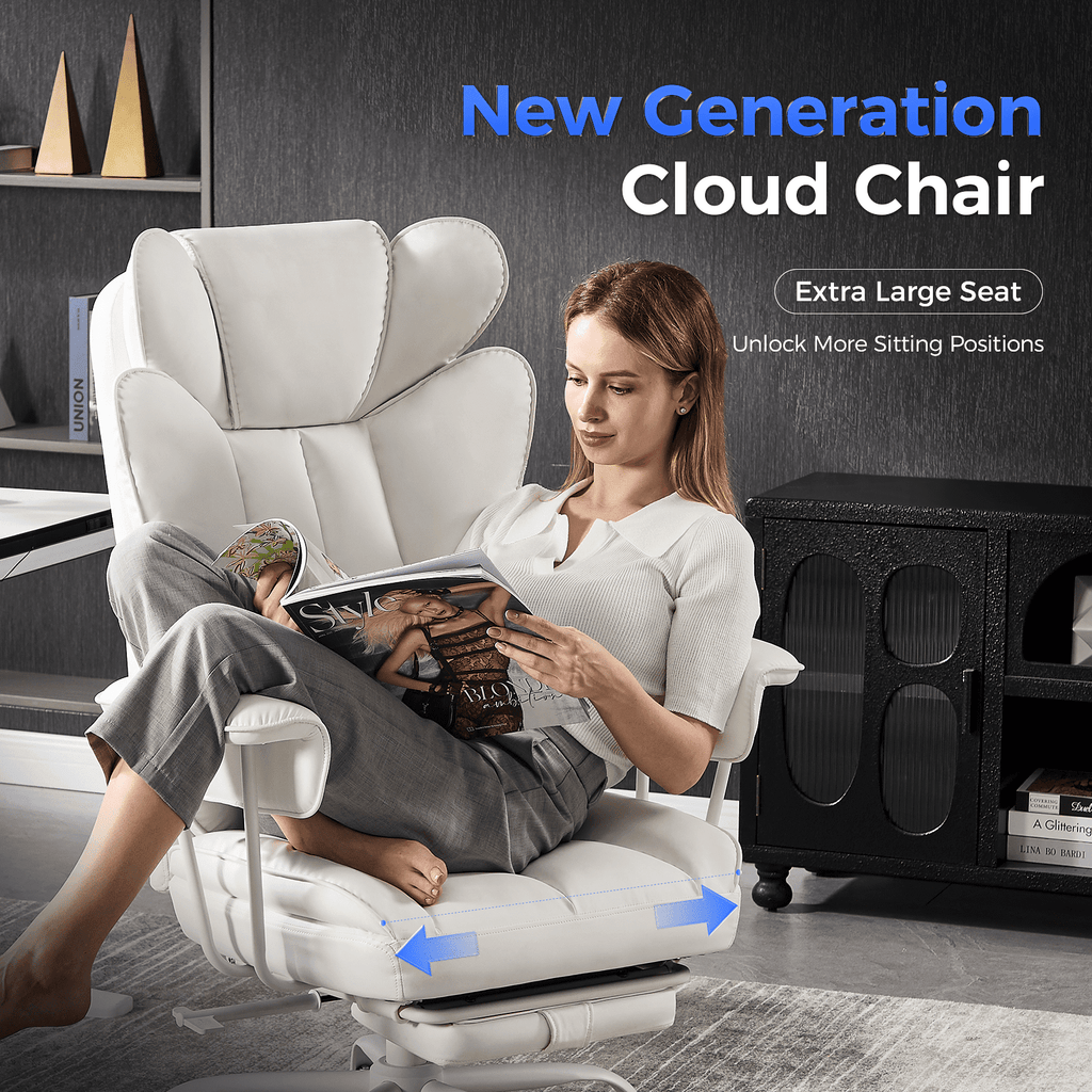 TMV Big and Tall Office Chair - High Back Ergonomic Desk Chairs for Adults with Wide Seat & Footrest,Lumbar Support Swivel Computer Chair for Home Office，White
