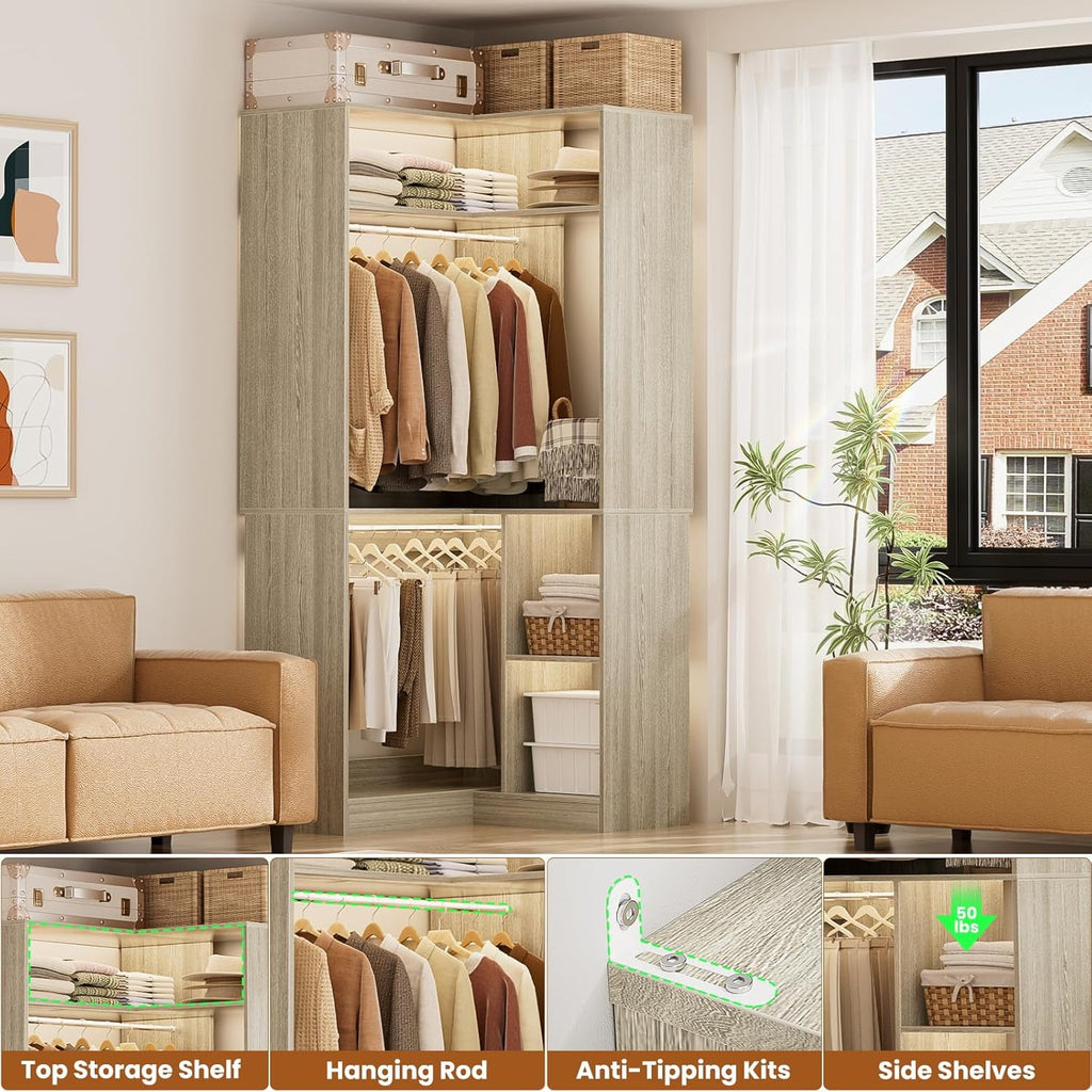 Homieasy 34 W Corner Closet System with Hanging Rods, White