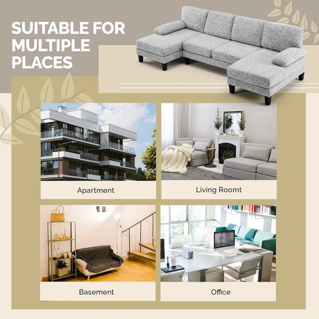 Ktaxon U-Shaped Sectional Sofa Set with Chaise, 4-Seater Blended Chenille Couch for Living Room, Apartment, Easy Assembly Khaki