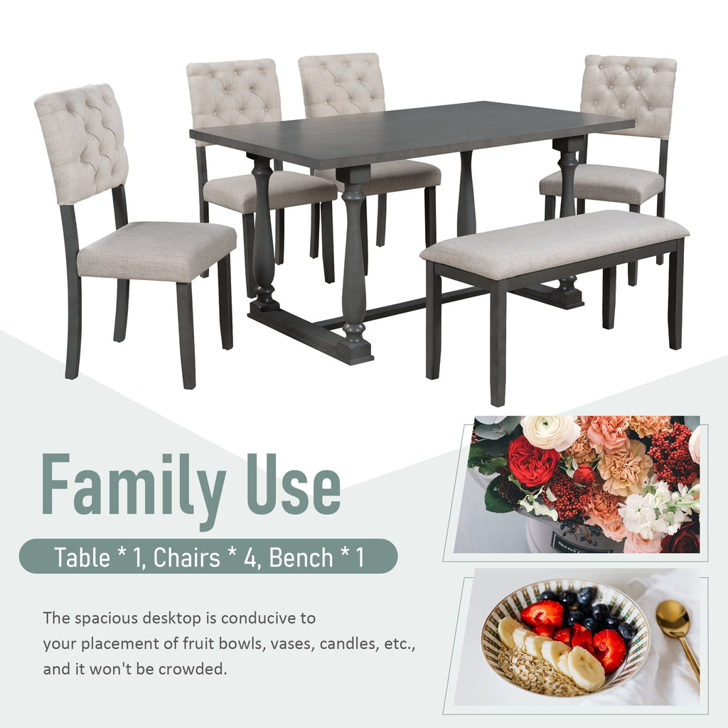 Harper & Bright Designs Dining Table Set for 6 with Bench Rectangular Table and 4 Upholstered Chairs for Kitchen, Gary